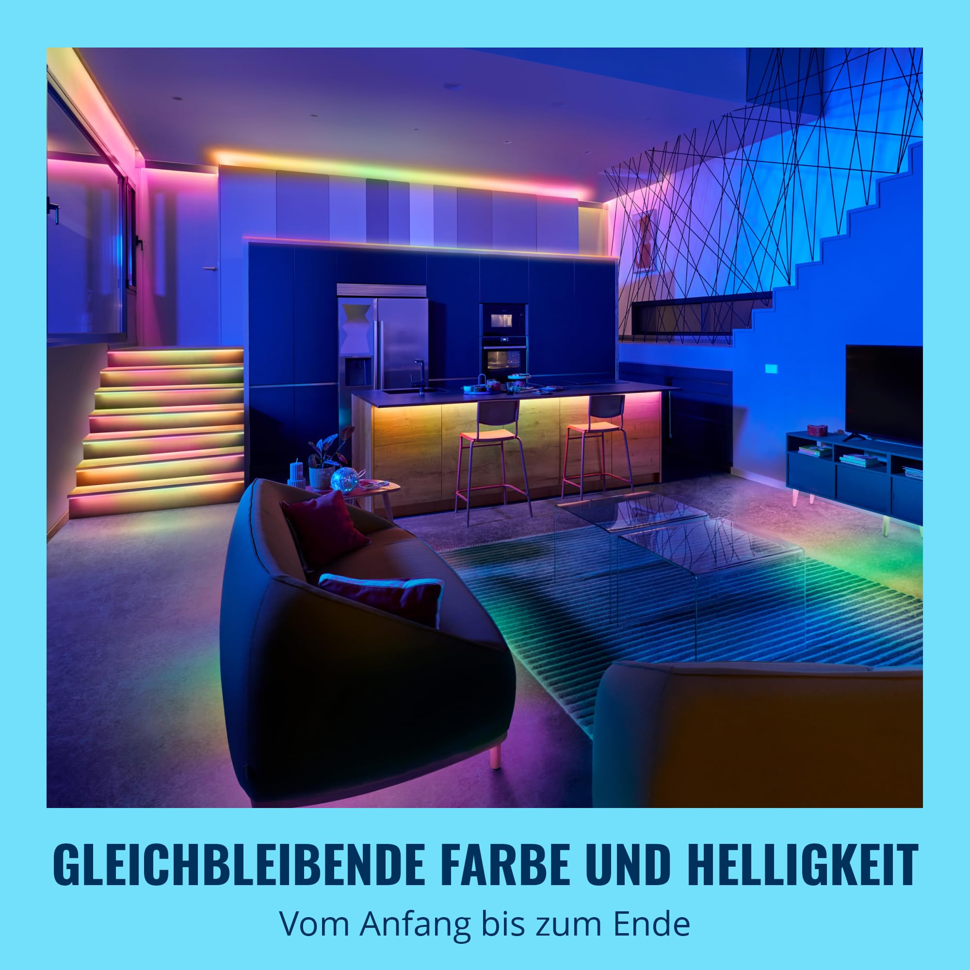 WiZ RGBIC LED Lightstrip - 10 m, 16 Mio. Farben + Weißtöne, dynamische Lichtszenen, verbindet sich mit Ihrem WLAN, Sprach- / App-Steuerung, funktioniert mit Google Home, Alexa und HomeKit