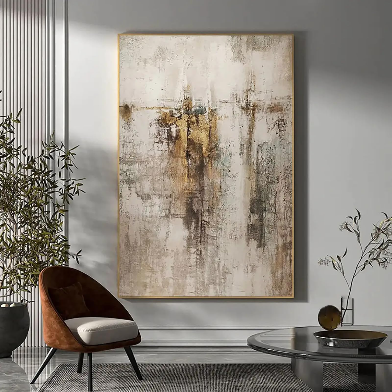 DHHXY Gran cuadro abstracto beige oro marrón Cuadro de gran tamaño sobre lienzo, pintura beige gris, arte mural escandinavo, decoraciones para el hogar, obras de arte 80x120cm sin marco