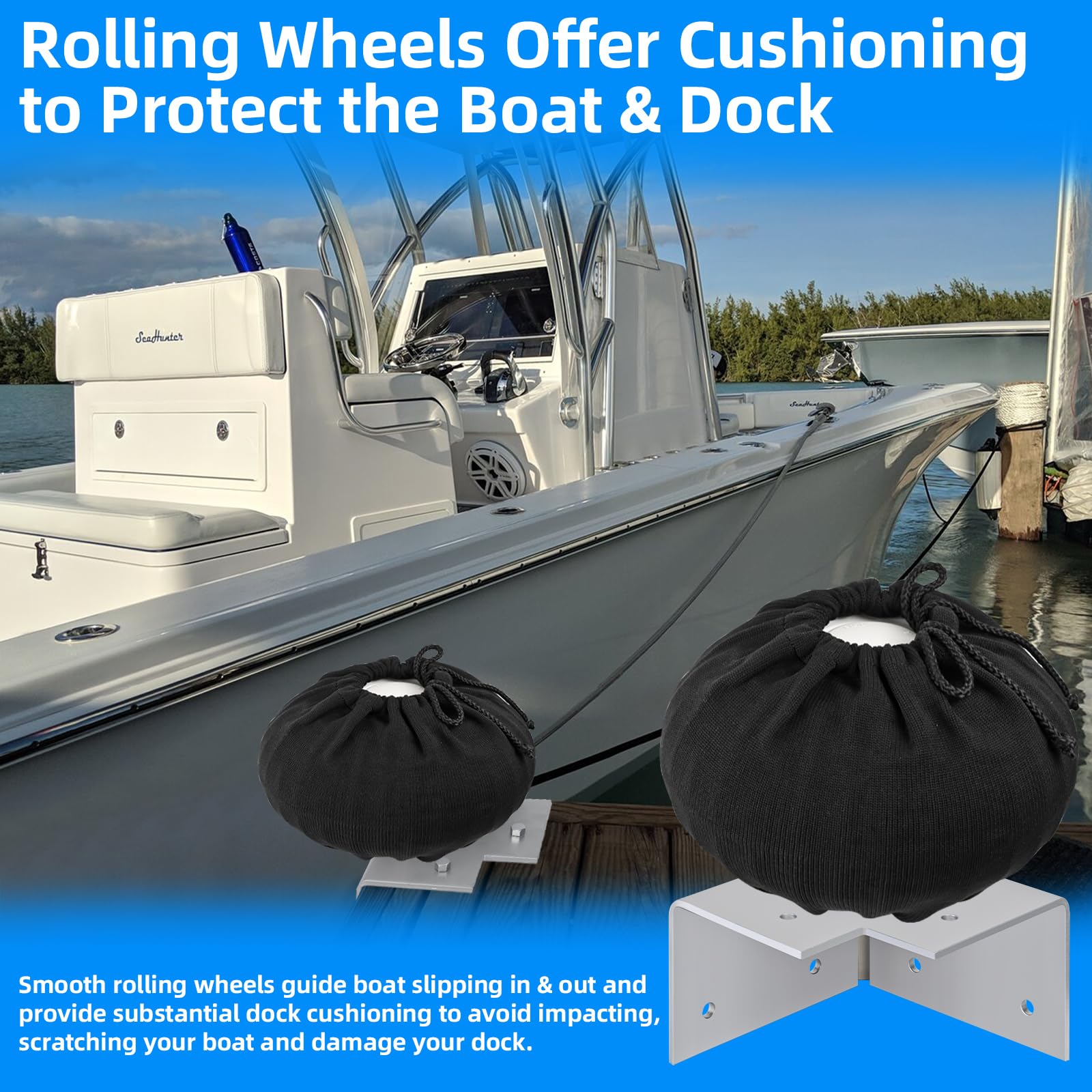 Condition photo showing New/Like New for dock bumpers wheel,corner mount boat dock wheel bumper,dock corner bumper wheel fender for docking pontoon boat,marine-grade,inflatable 12",smooth rolling,with heavy-duty hardware