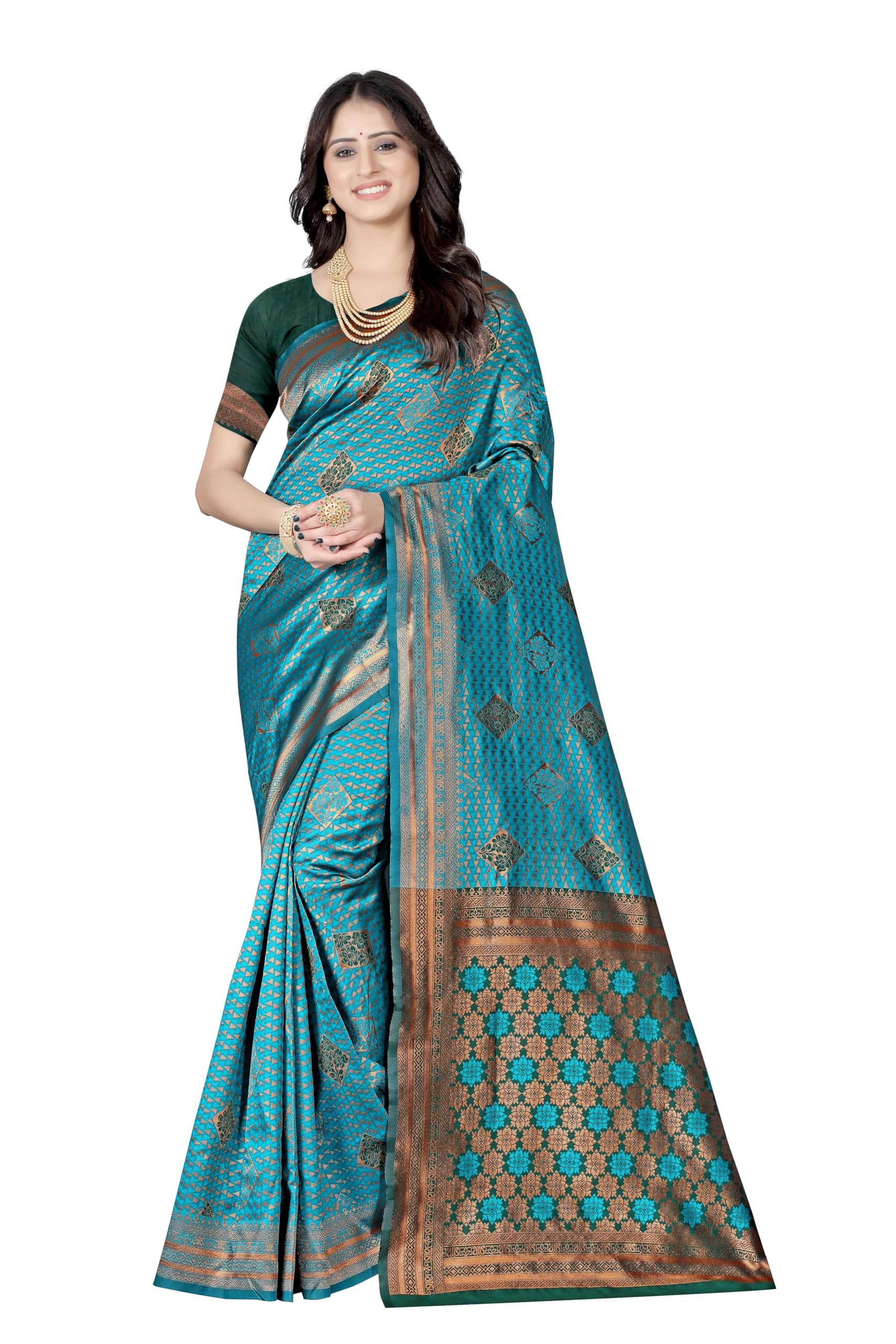 Sugathari Women's Banarasi Saree Pure Kanjivaram Silk Soft New Ladies 2024 Design Wear Pattu Sarees Latest Cotton Party Sari Collections With Blouse Piece For Wedding Sadi (Pari-184-Rama)