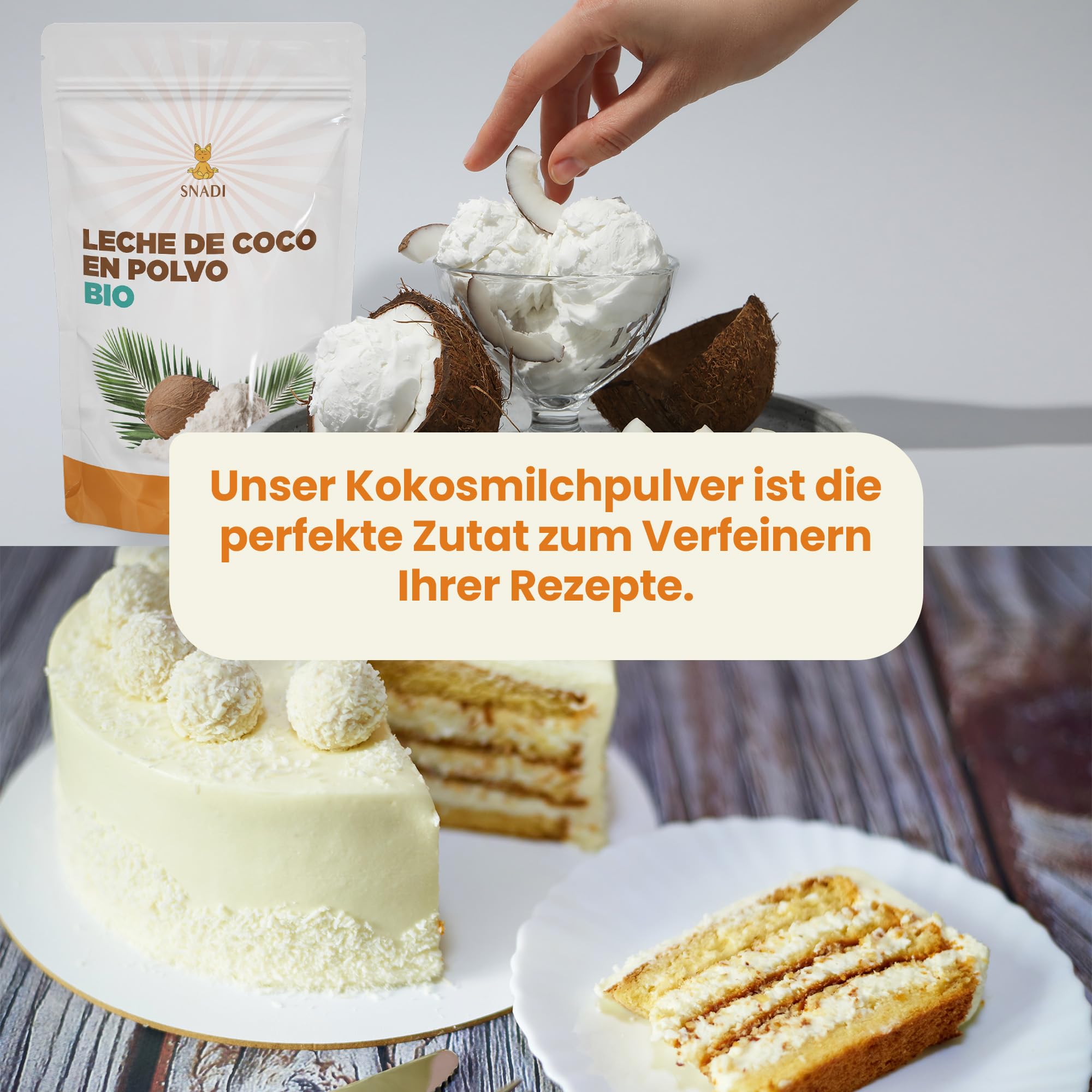Snadi Bio-Kokosmilchpulver 1KG 100% Natürlich Biologisch Ohne Zusätze