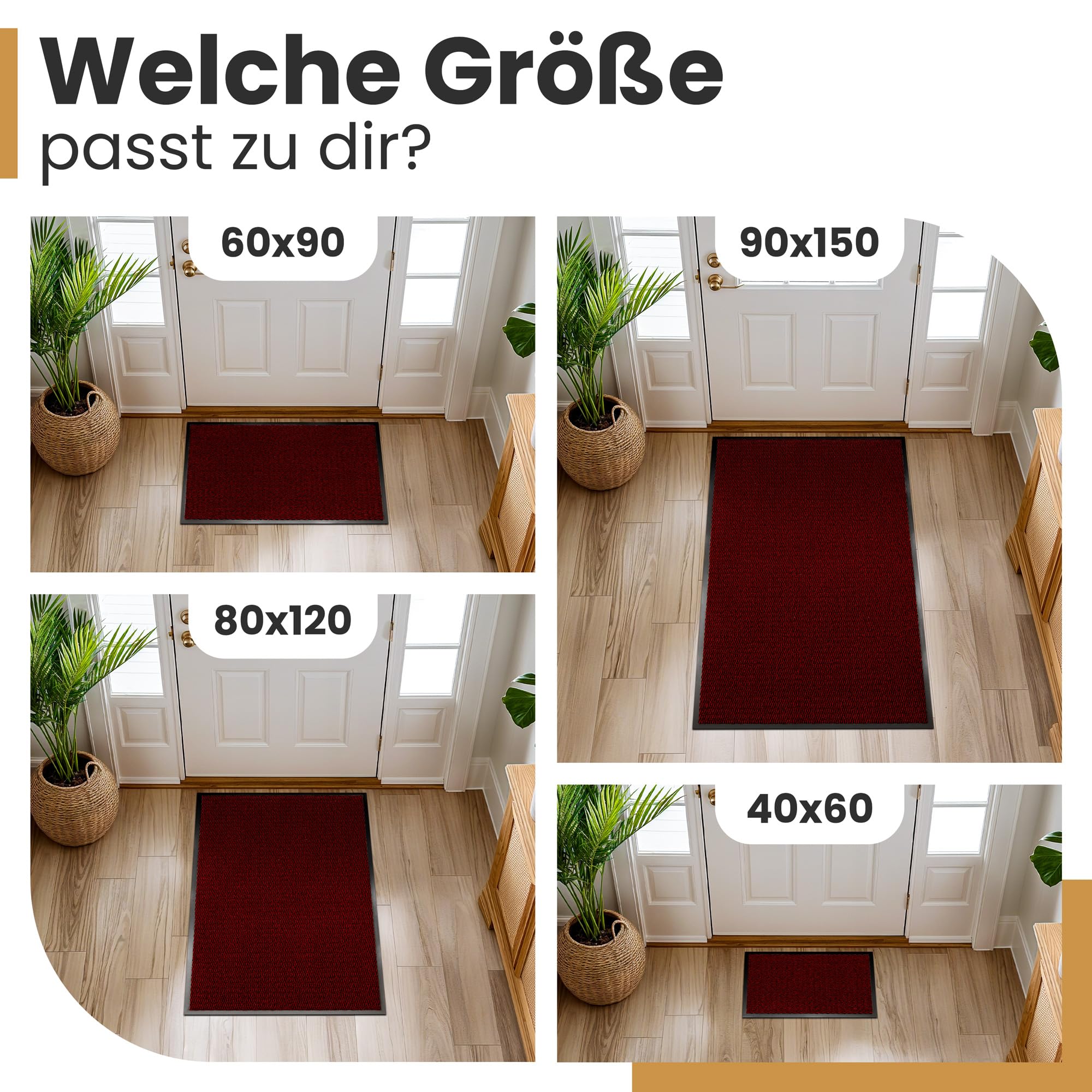 Bodenständig® Scarpe pulite grazie al tessuto assorbente (robusto), dimensioni perfette, colore rosso scuro, 90 x 150 cm, zerbino interno, zerbino interno per interni