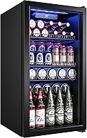 Manastin 3.2 Cu Ft Beverage Refrigerator Cooler - 130 Can Mini Fridge with Glass Door, Adjustable Shelves, Digital Display for Soda, Beer, Wine (Black)
