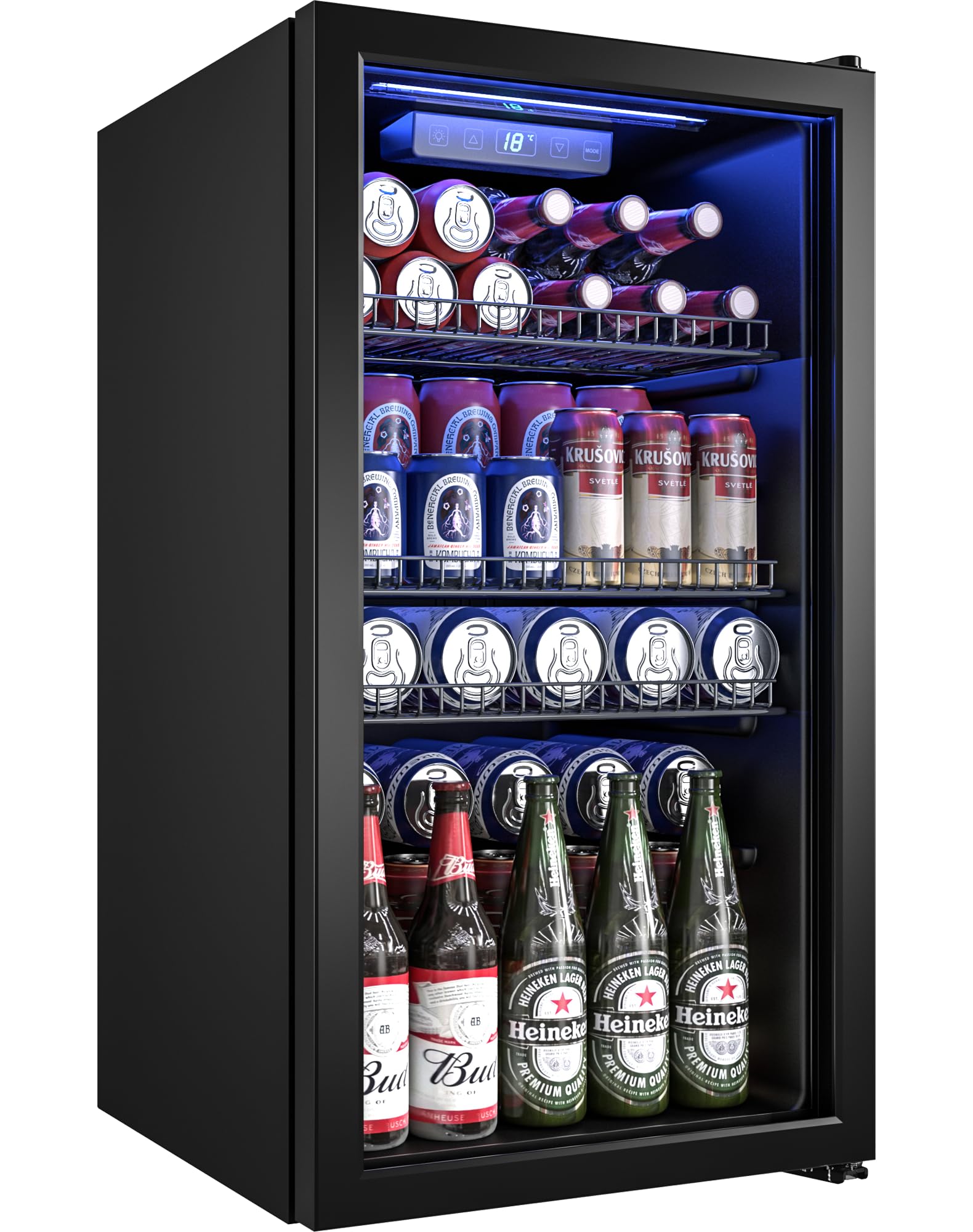 Manastin Beverage Refrigerator Cooler-130 Cans Freestanding Mini Fridge Cooler with Glass Door, Adjustable Shelves & Digital Temperature Display for Soda, Wine or Beer (Black, 3.2 Cu.Ft)