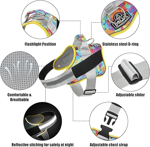 Miniatura 60 de Bolux - Arnés para perro, reflejante y transpirable, ajustable, con asa, para sacarlo a pasear, no más tirones ni asfixia (amarillo militar, talla L)