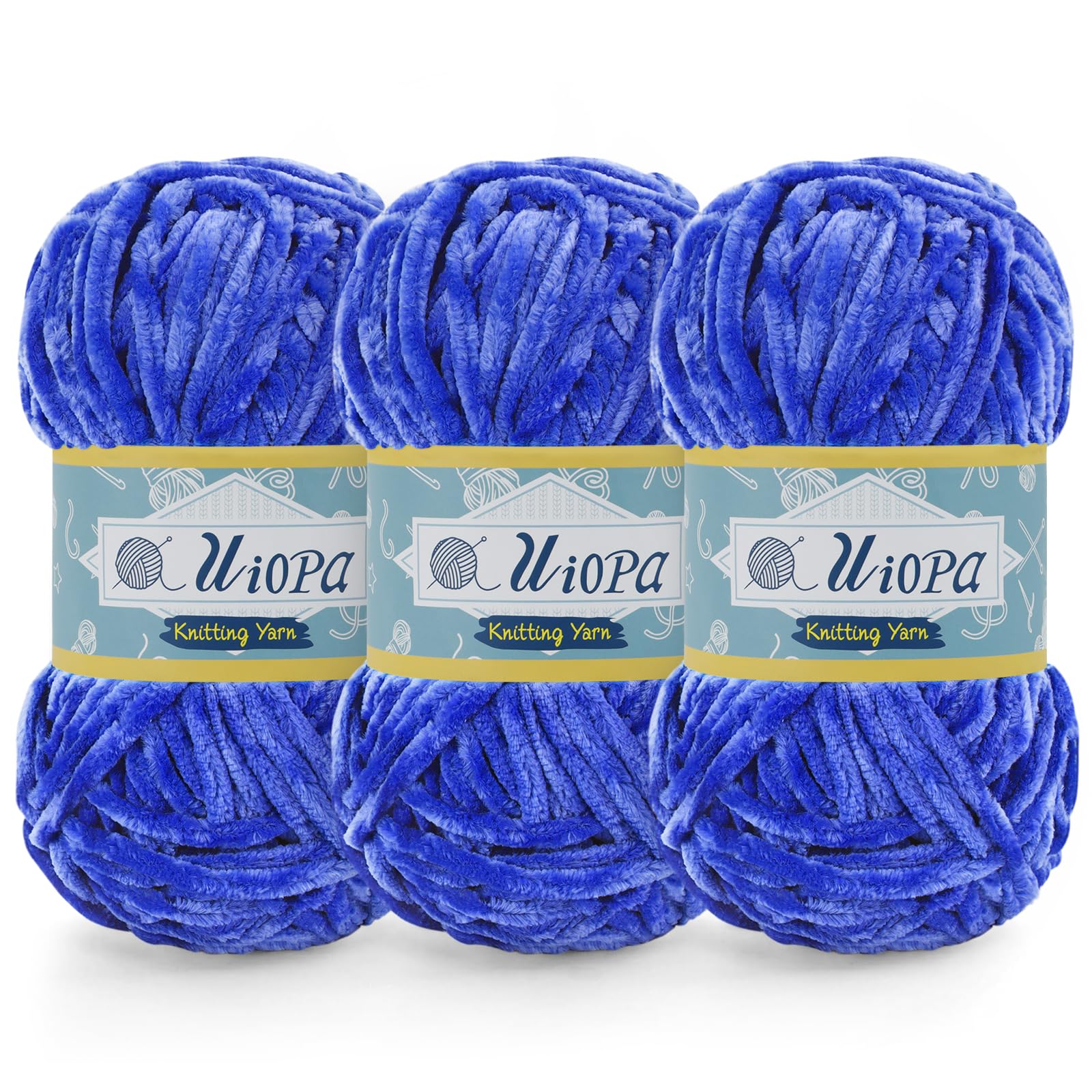Uiopa 3 x 100g Chunky Chenille Yarn, Plush Velvet Yarn Thick Chenille Wool, Royal Blue Fluffy Crochet Chunky Wool for Amigurumi Blankets Clothes DIY Crafts — image 1