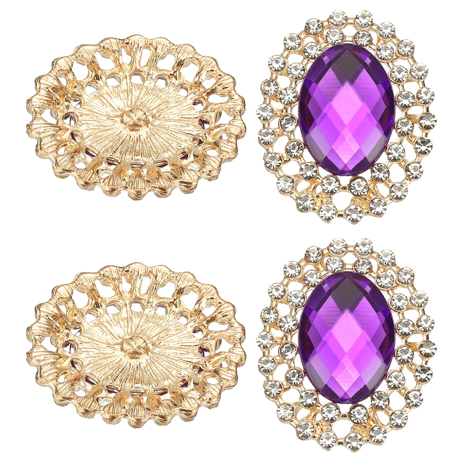 PATIKIL 4Pcs Rhinestone Buttons, Large Gemstone Sew on Rhinestone Buttons for Clothing Metal Base Crystal Embellishments for Women DIY Crafting Sewing Wedding, Dark Purple