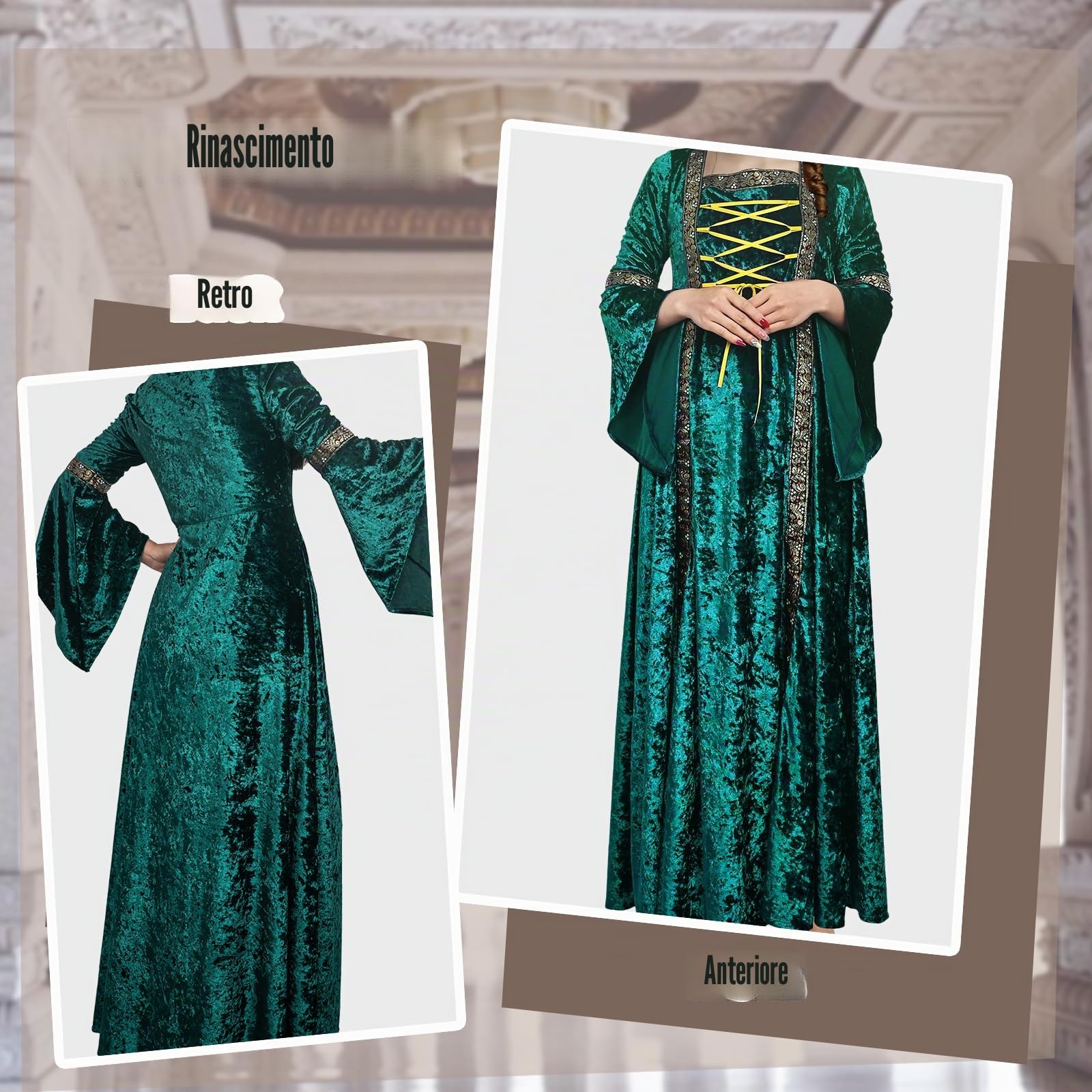 Abito da donna retrò medievale con maniche a tromba, abito medievale in velluto vittoriano, abito rinascimentale irlandese, carnevale, Halloween, feste da principessa