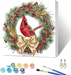 Kits de pintura emoldurada por números para adultos pássaros de Natal, kits de pintura a óleo de flores acrílicas por números para iniciantes com pincéis, tela de arte para decoração de casa 15 x 15
