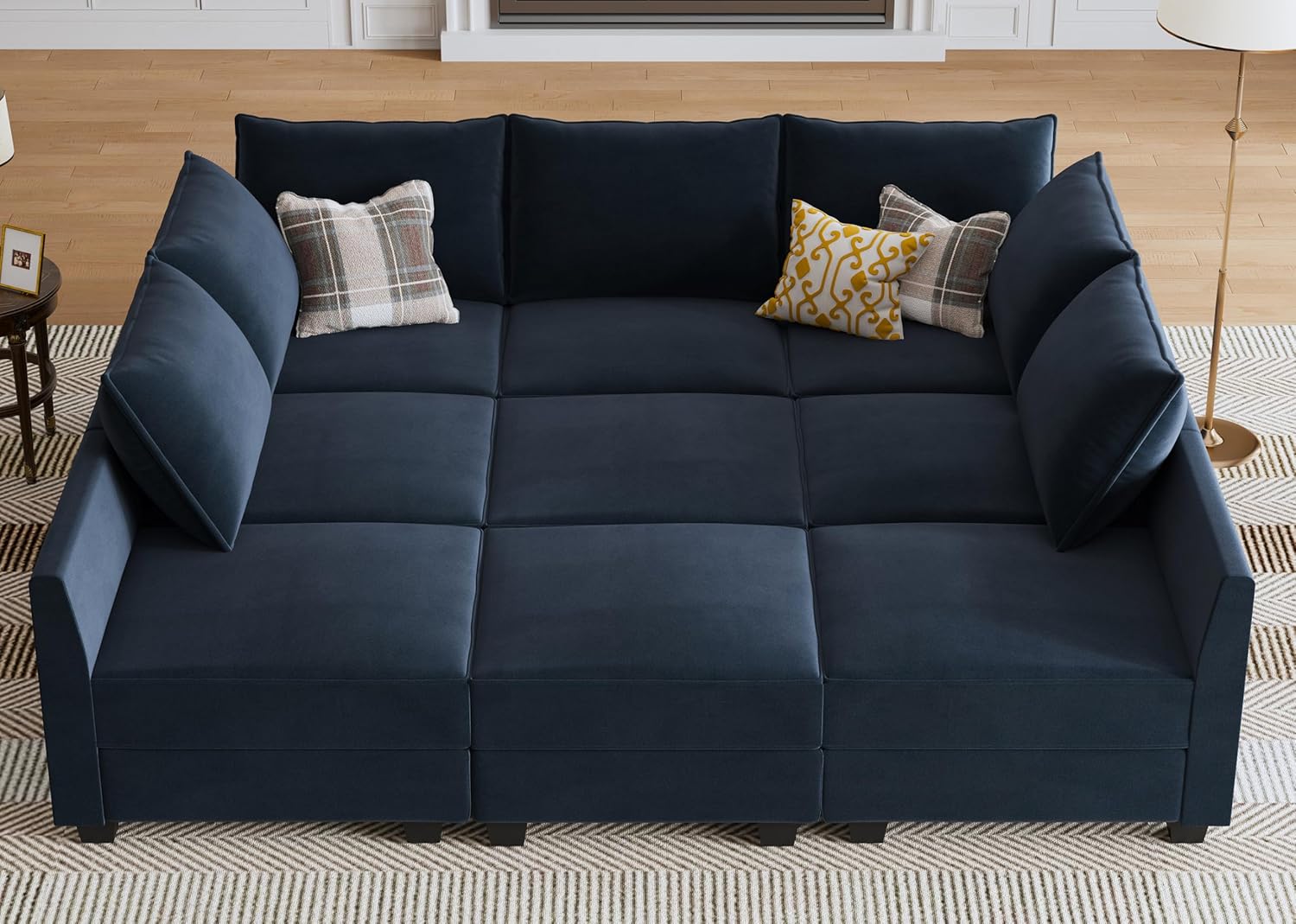 (Incomplete) HONBAY Sectional Sleeper Sofa Velvet Sectional Sleeper Couch with Storage Modular Sleeper Sectional Sofa Couch for Living Room,Dark Blue