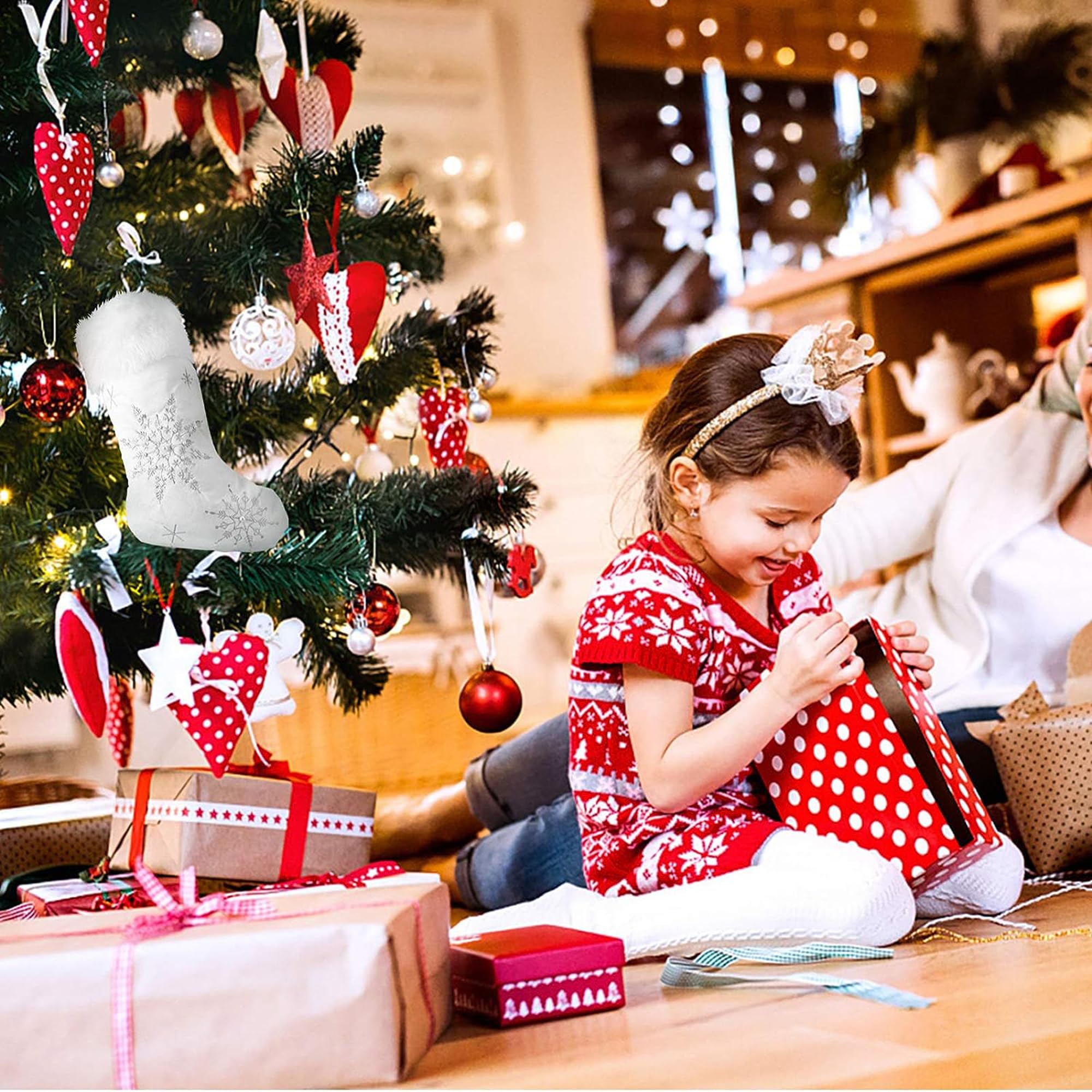 2 calze di Babbo Natale in peluche, da riempire, grandi stivali di Babbo Natale, da riempire e appendere, per camino, vetrina, albero di Natale (50 x 25 x 27 cm)