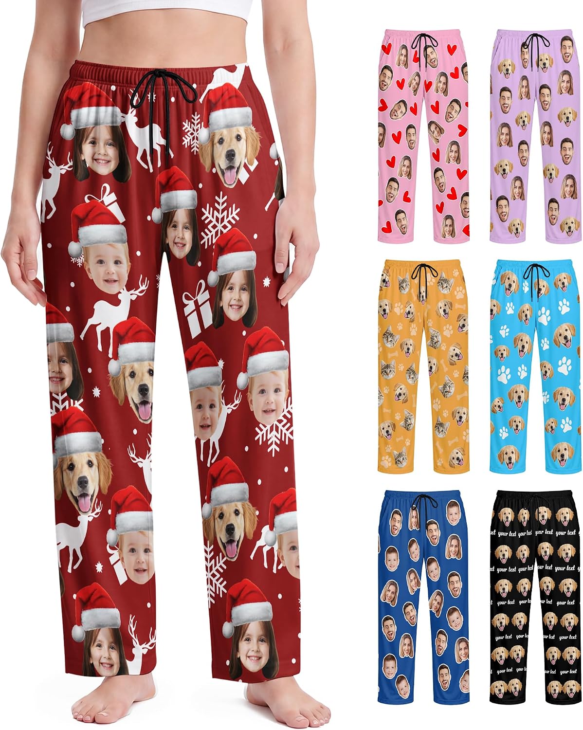 Custom Pajama Pants Personalized Funny Pajamas Bottoms with Photo Pet Face Customized Pjs Pants Gifts for Men Women Christmas