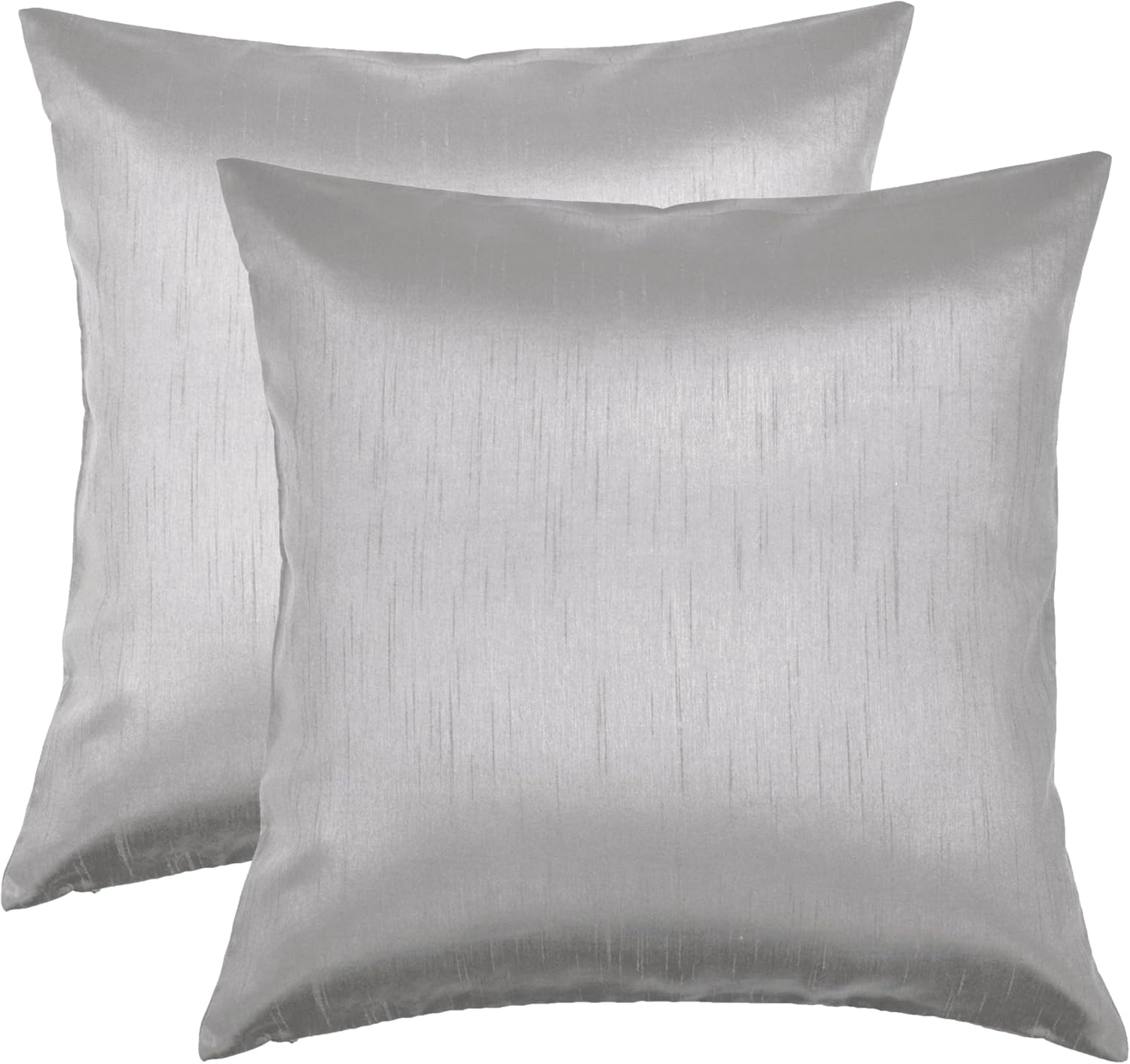 Aiking Home Collection 18x18 Inches Faux Silk Square Throw Pillow Cover, Zipper Closure, Silver (Set of 2) 18" x 18" (Pack of 2) Silver