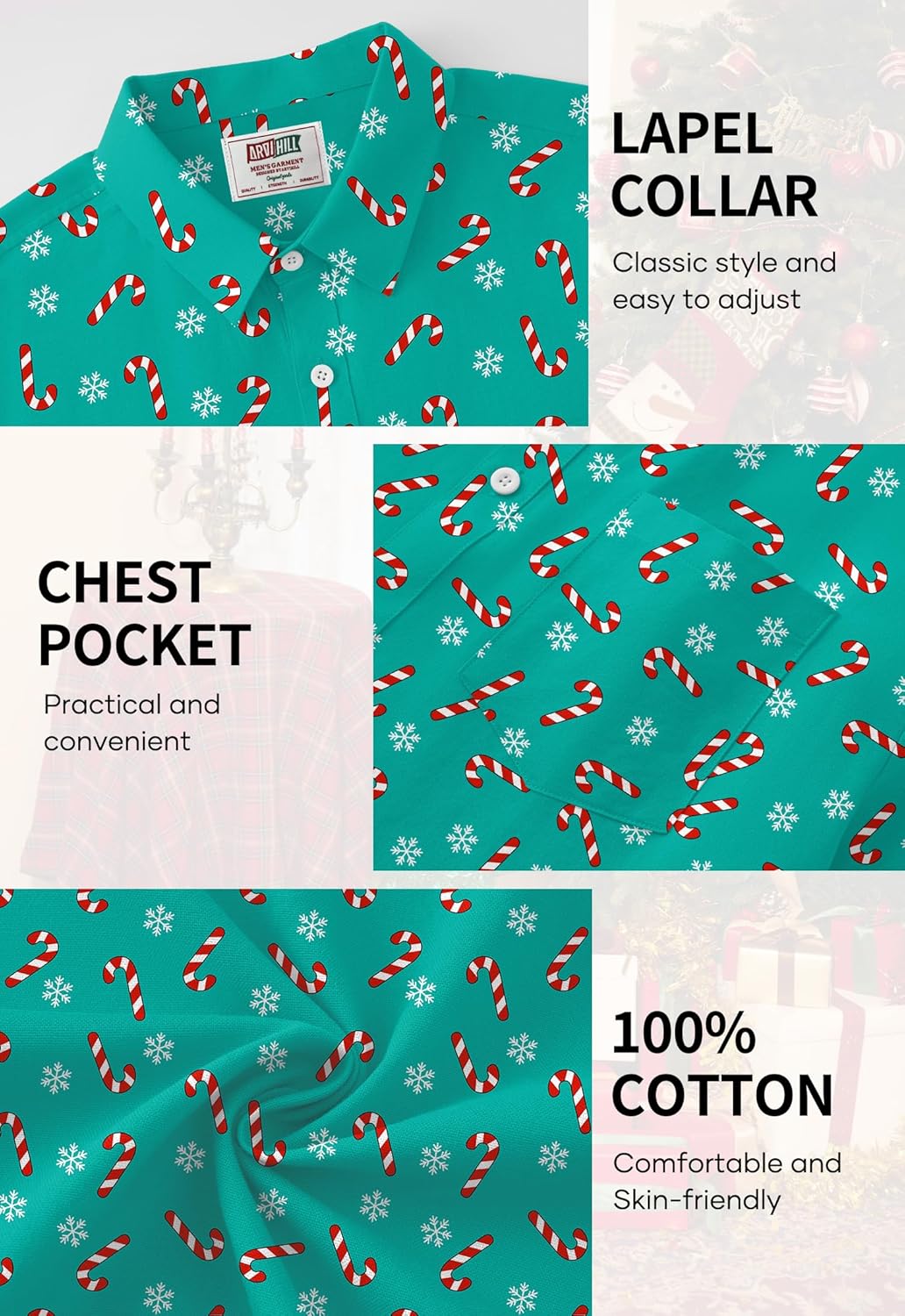 Arvilhill Mens Christmas Button Shirts Cotton Soft Charm Holiday Print Shirt (S-3XL) - Image 6