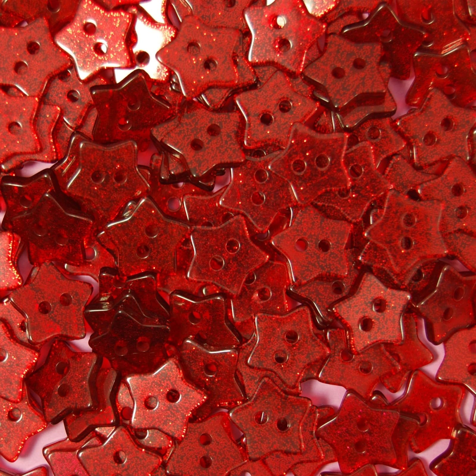 14mm Glitter Star Buttons - Choice of Colours - Ideal for Sewing/Knitting/Clothes & Scrapbooking (Red, Pack of 50)