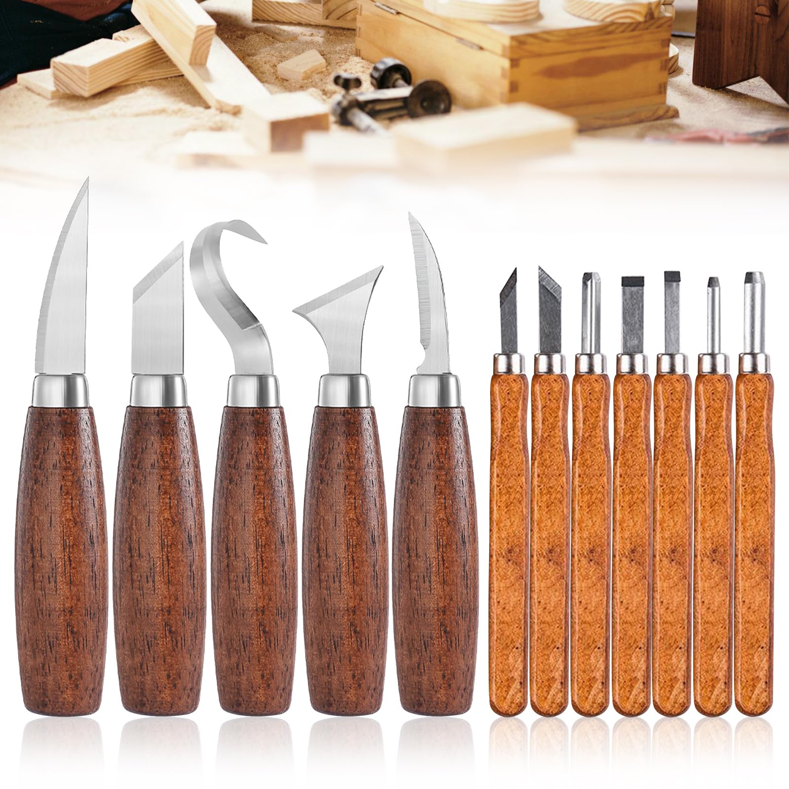 12-Teiliges Holzschnitzset, Schnitzwerkzeug Set, Vielseitiges Schnitzmesser Set, Sicher Und Einfach, Tragbare Holzschnitzwerkzeuge, Perfekt Für Holzschnitzarbeiten Und Handwerksprojekte