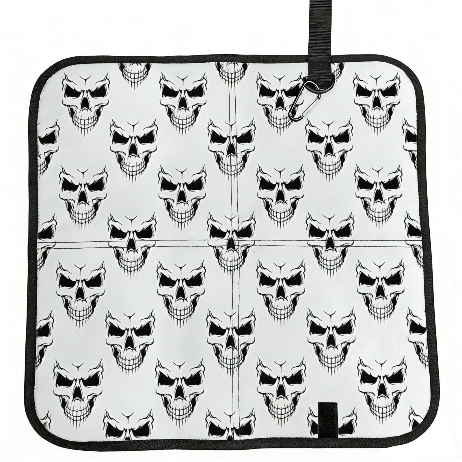 NImongt Halloween Themed Monochrome Skeleton Head Print Portable Chair Pad Foldable Seat Cushion Outdoor Seating Office Picnic Camping
