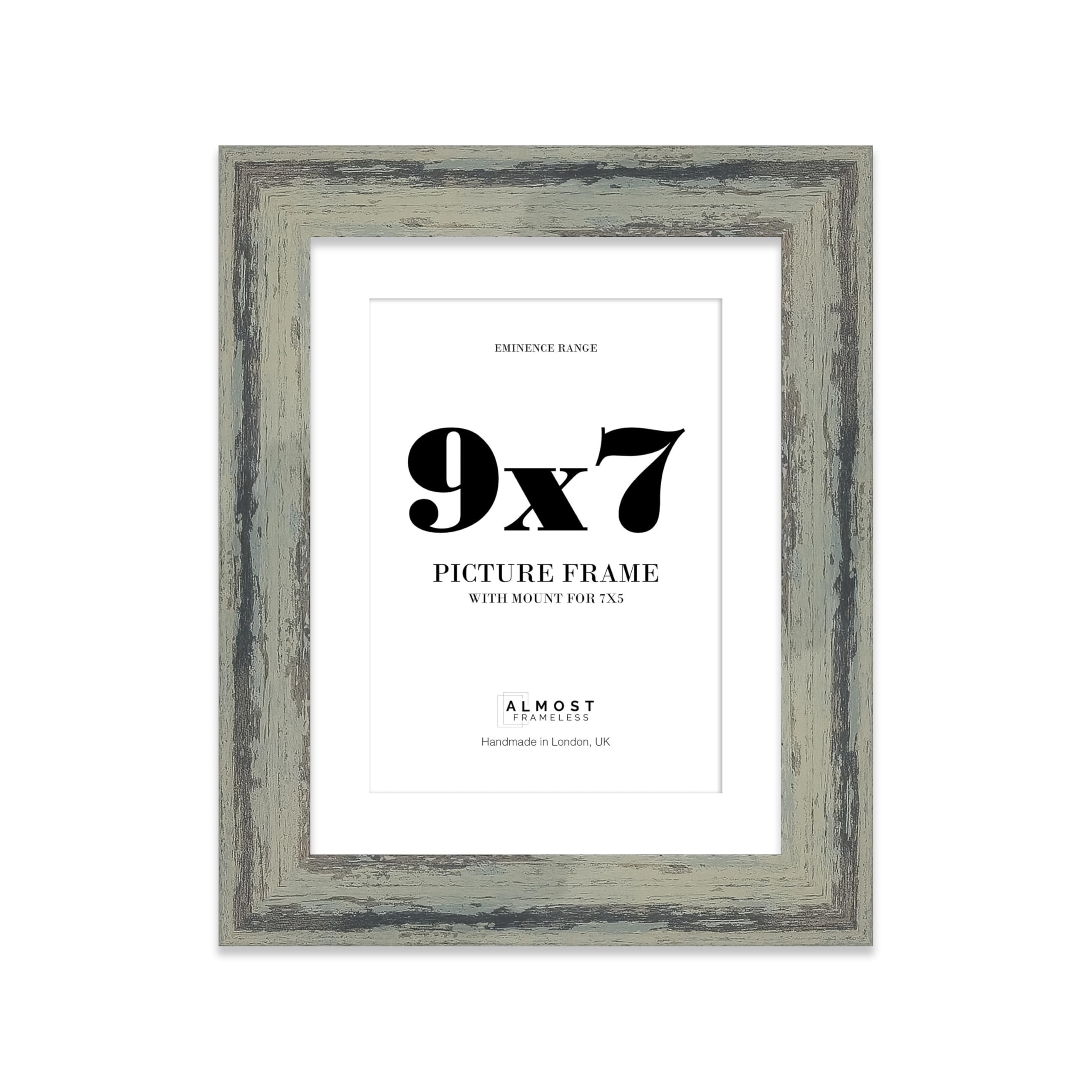 9x7" Distressed Green Picture Frame with 7x5" Mount - Barnwood Photo Frame with Distressed Finish, Wall Hooks and Kickstand, 32mm Edge - 1 Pack