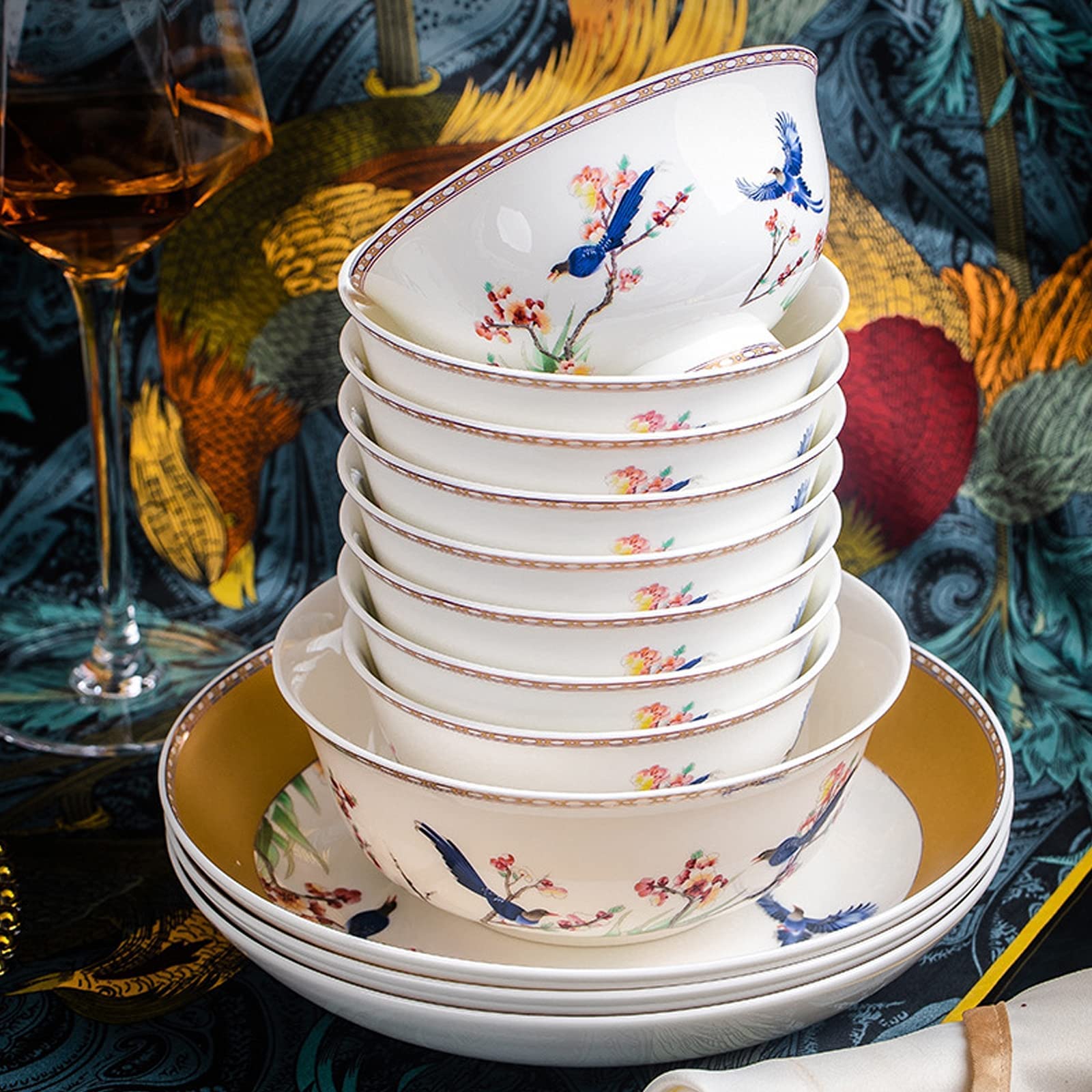 Zestaw Ceramicznych Naczyń Obiadowych W Stylu Retro, Piękny Zestaw Z Porcelany W Kolorze Złotym I Białym, Idealny Na Domowe Przyjęcie, Wesele, Hotel, Boże Narodzenie
