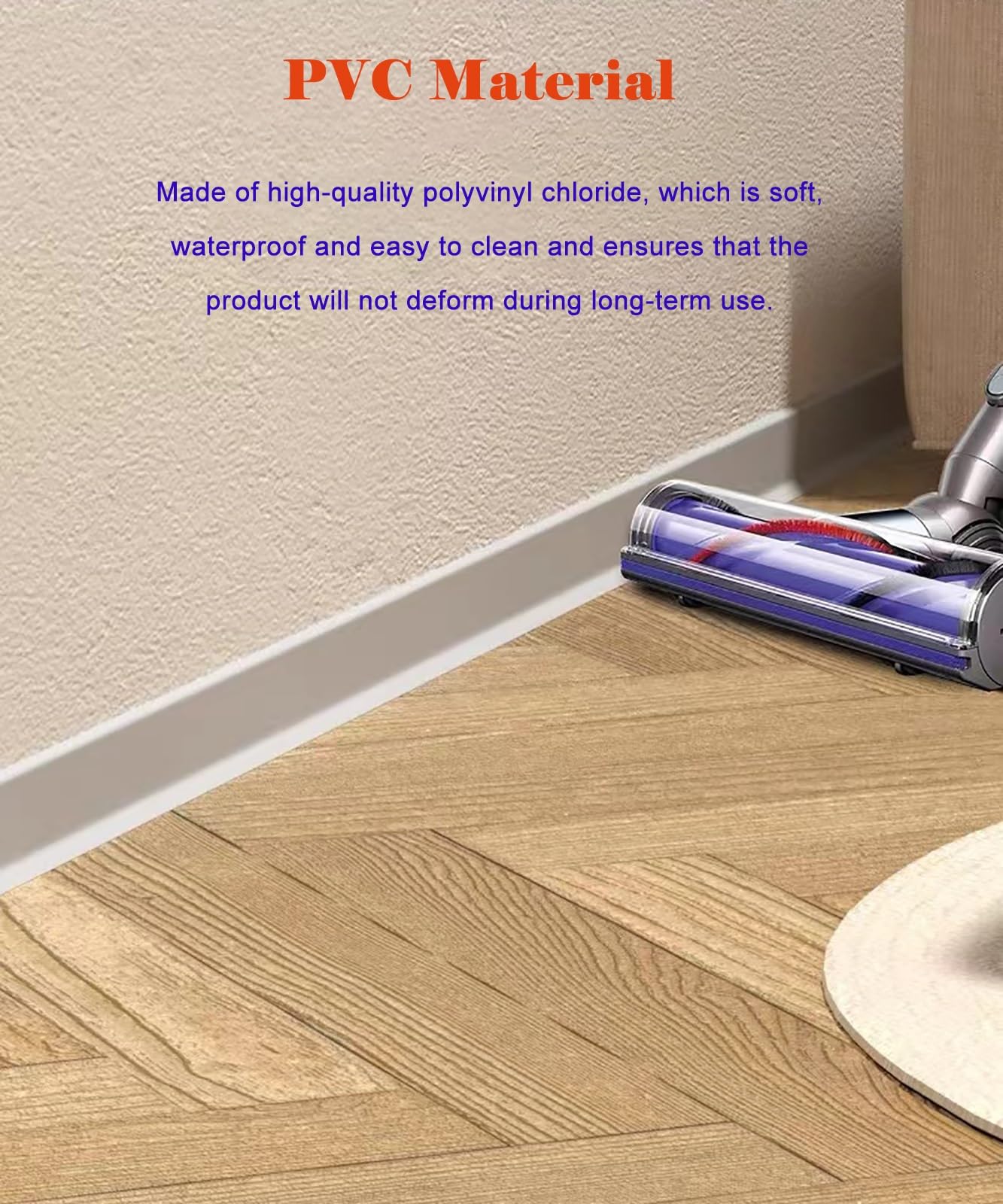 Rodapié autoadhesivo de PVC impermeable, borde de ángulo suave para escaleras, pasillos, garajes, fácil de instalar y cortar, ideal para salas de estar, oficina, hospital (8 cm de alto, 3 m de largo,