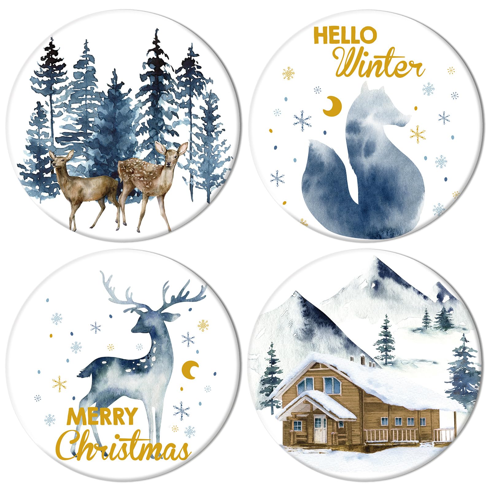 Dessous de verre en céramique absorbante de Noël avec motif renne bleu art