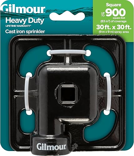 Miniatura 2 de Gilmour Aspersor estacionario de manchas, rociador de hierro fundido de 900 pies cuadrados para áreas pequeñas, rociador cuadrado para jardines y