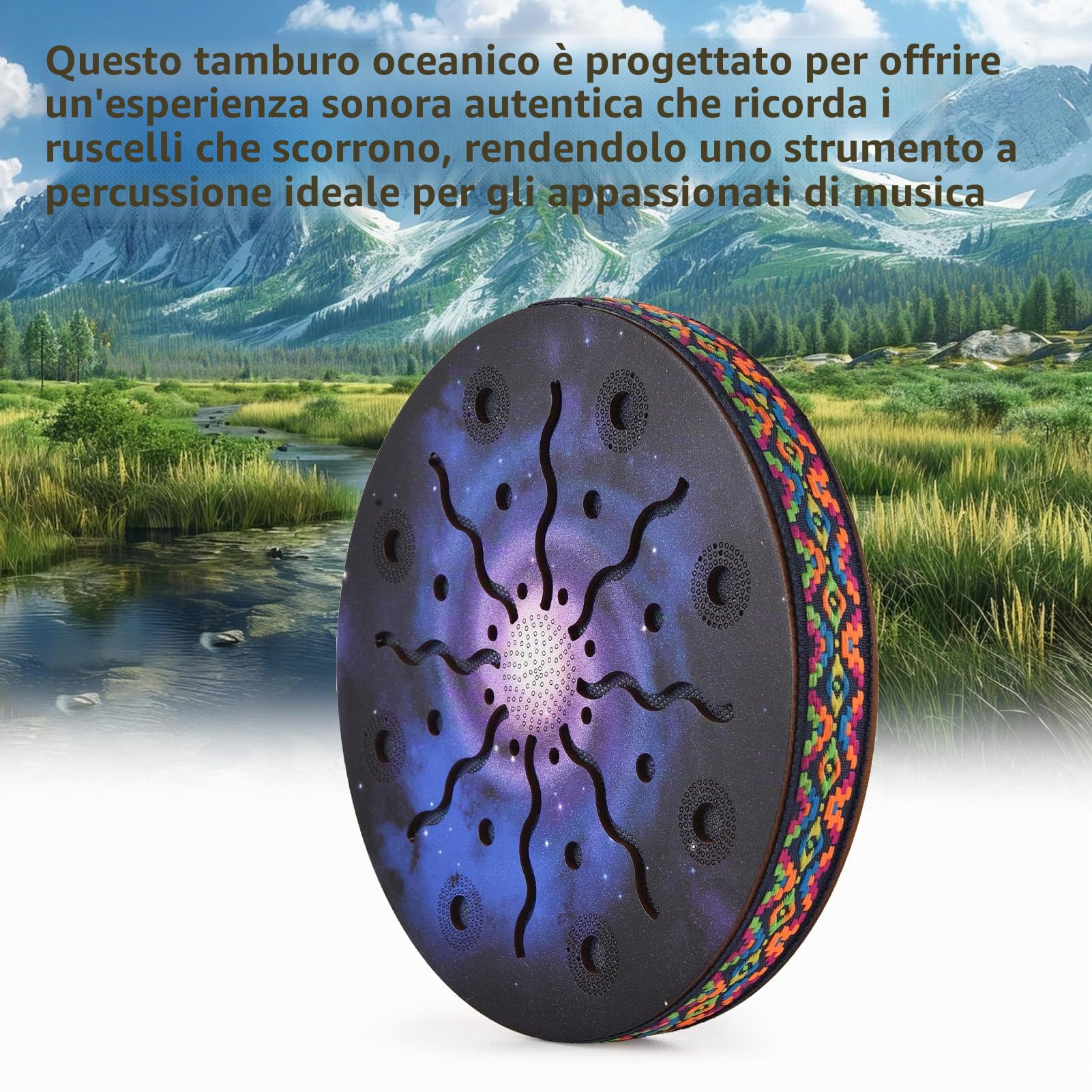 Btuty 8 Pollice Ocean Drum Etnico Percussione Strumento Dipinto Modello Betulla Tamburo di Legno Bordo Intrecciato per Casa Forniture Per Feste Onomatopeica Musica Portatile Rilassante Acqua Suono | Tamburo oceanico in legno di betulla con suono rilassant