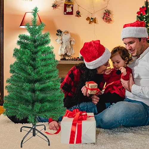 Miniatura 7 de CCINEE Mini árbol de Navidad de 16 pulgadas, pequeño árbol artificial de mesa de Navidad, decorado con conos de pino y racimos de bayas para