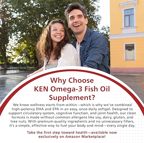 Miniatura 7 de KEN Aceite de pescado Omega 3 de triple fuerza con DHA 1000 mg y EPA 500 mg, suplemento de apoyo para el cerebro y las articulaciones, ácidos grasos