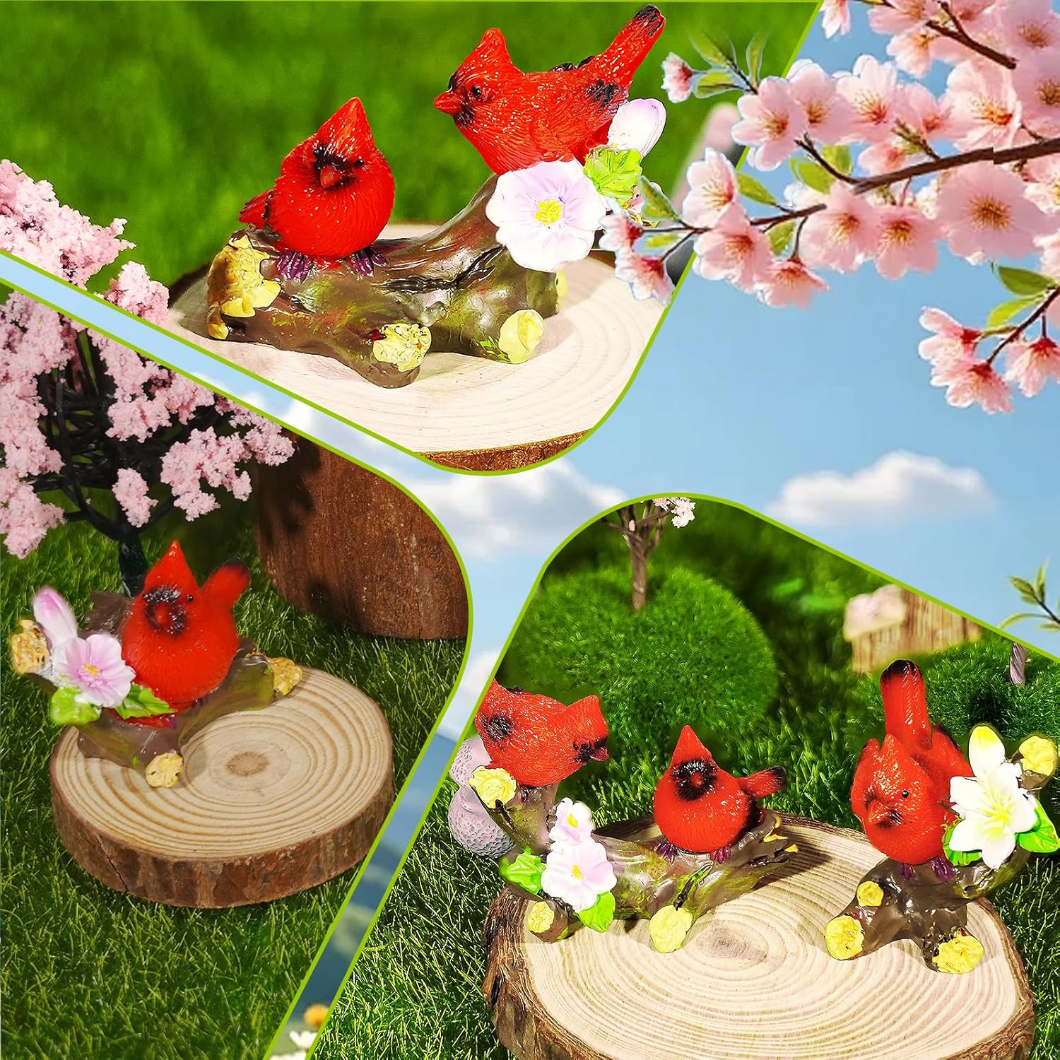 4 Pcs Miniature Cardinal Figurines Mini Red Cardinal Bird on Tree Branch with Flowers for Home Cake Decorating Party Supplies Birthday Gifts Fairy Garden Accessories - Image 6