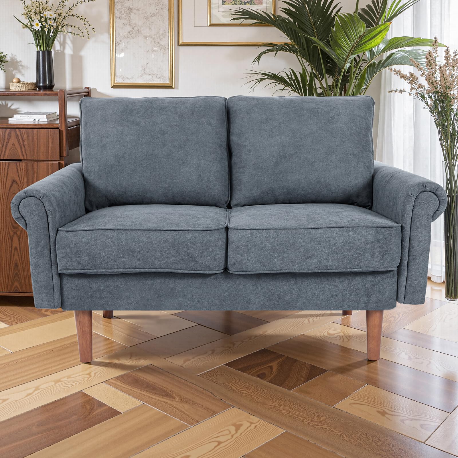 saows 57-Inch Modern Velvet Loveseat Sofa with Rolled Armrests, Removable Cushions, Solid Wood Legs, Comfy Two-Seater Sleeper Couch, Easy Assembly for