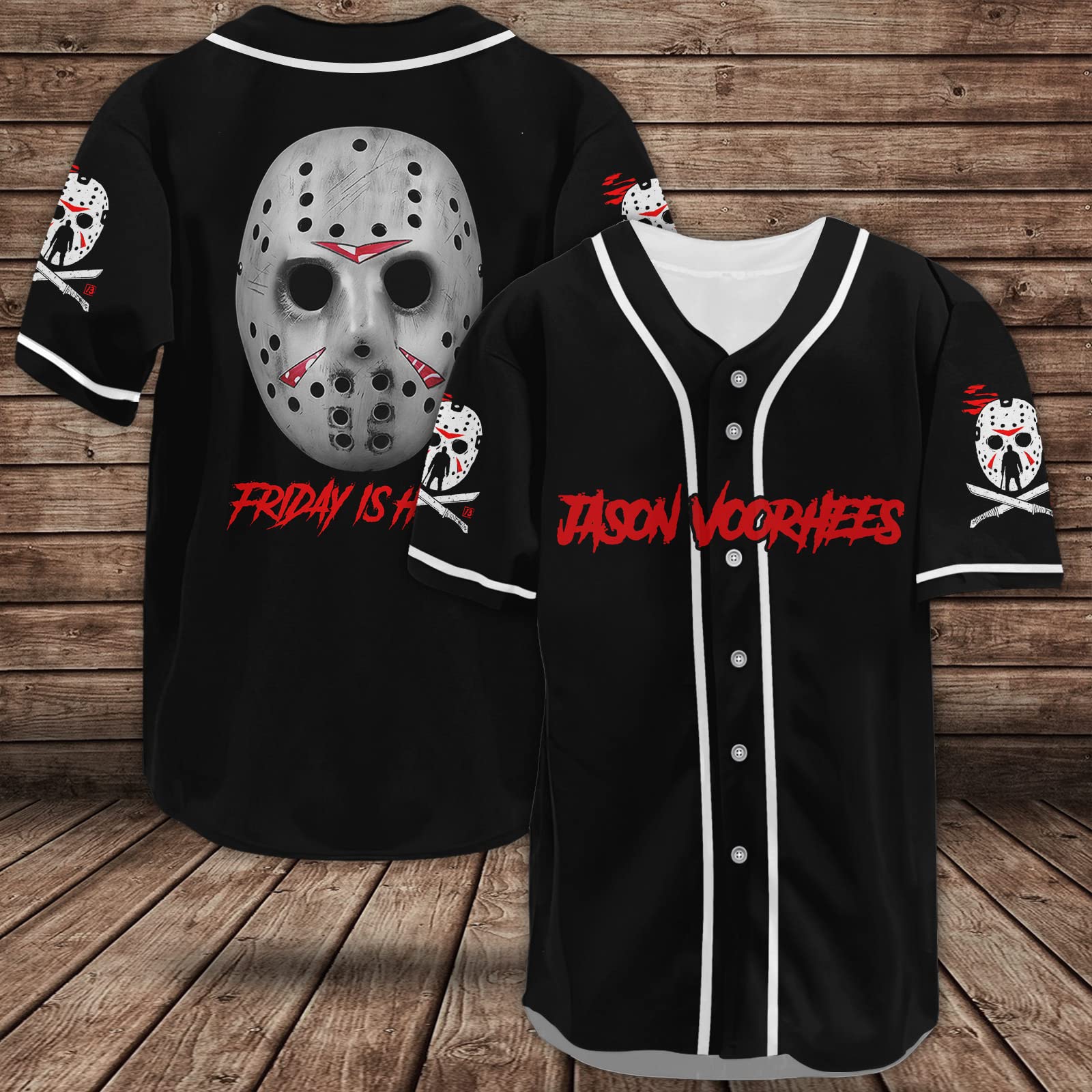 fat mummy Jason Horror Baseball Jerseys Shirt Scary Movie Halloween Shirt Gifts for Movie Lover (L) Black-White…
