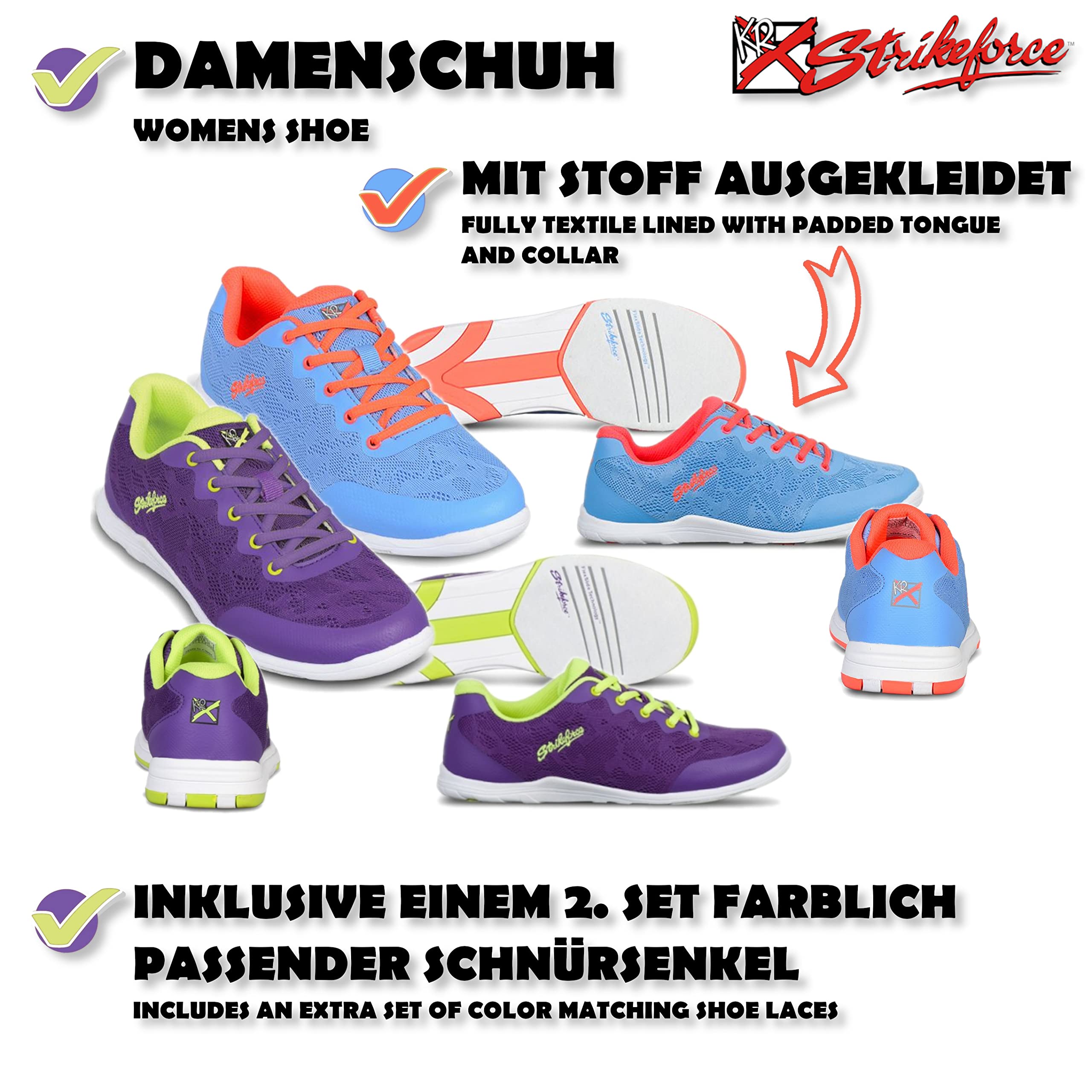 Bowling-Schuhe – [LACE] – KR Strikeforce Bowling - Gleitsohle beidseitig - Sportlich - Farbig