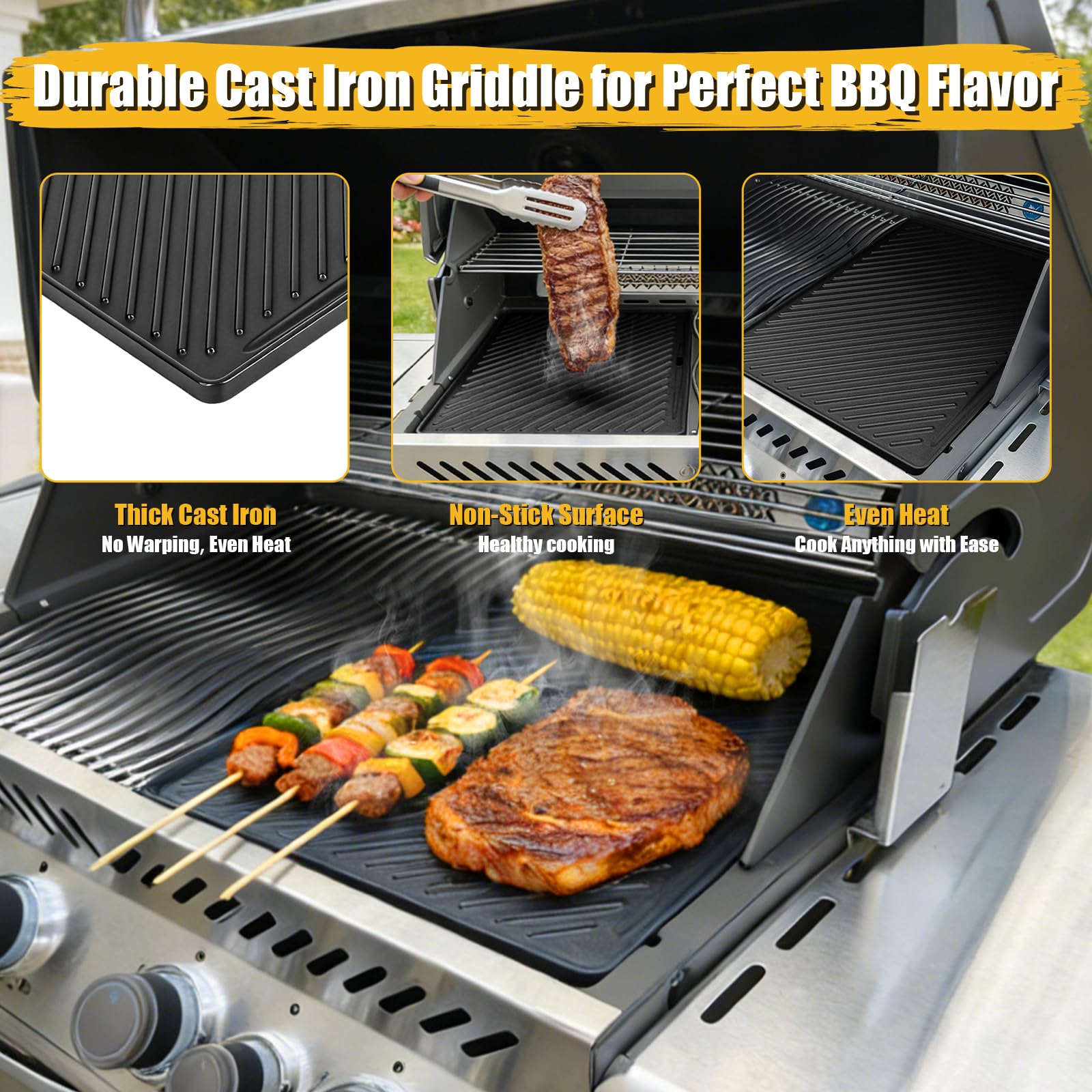 45x35cm żeliwna płyta grillowa na Rösle Videro G4-S, Rösle Allflame Prime 4, część zamienne do patelni grillowej Enders Kansas Pro 4, Uniq 4 IK Cruster, dwustronna płyta na Napoleon Rogue 525