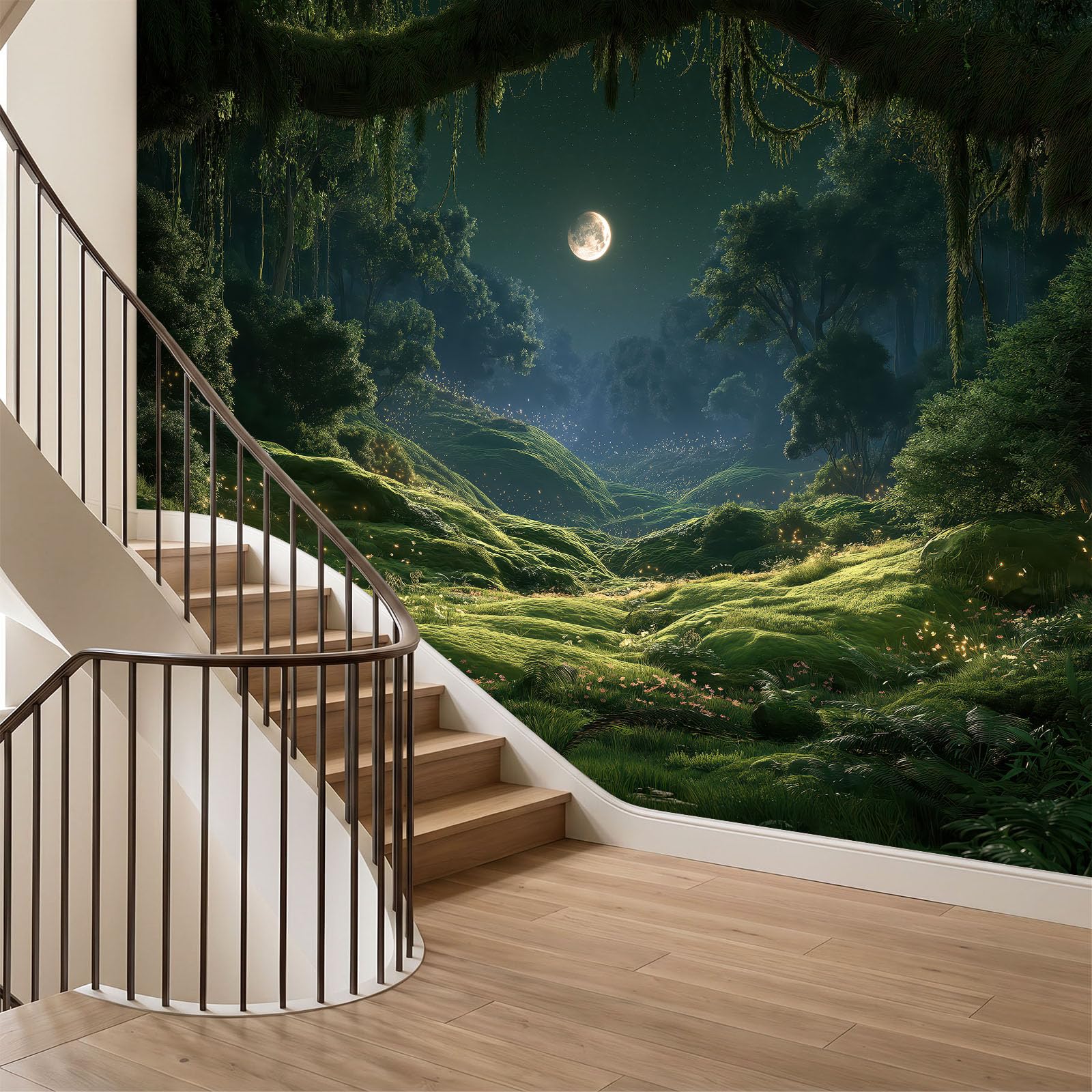 Générique 200 x 140 cm panoramiczna tapeta fantasy magia Wald Nachthimmel 3D projekt ścienny, dekoracja ścienna do zdjęć, tapety z włókniny dekoracja ścienna salon sypialnia, zielony