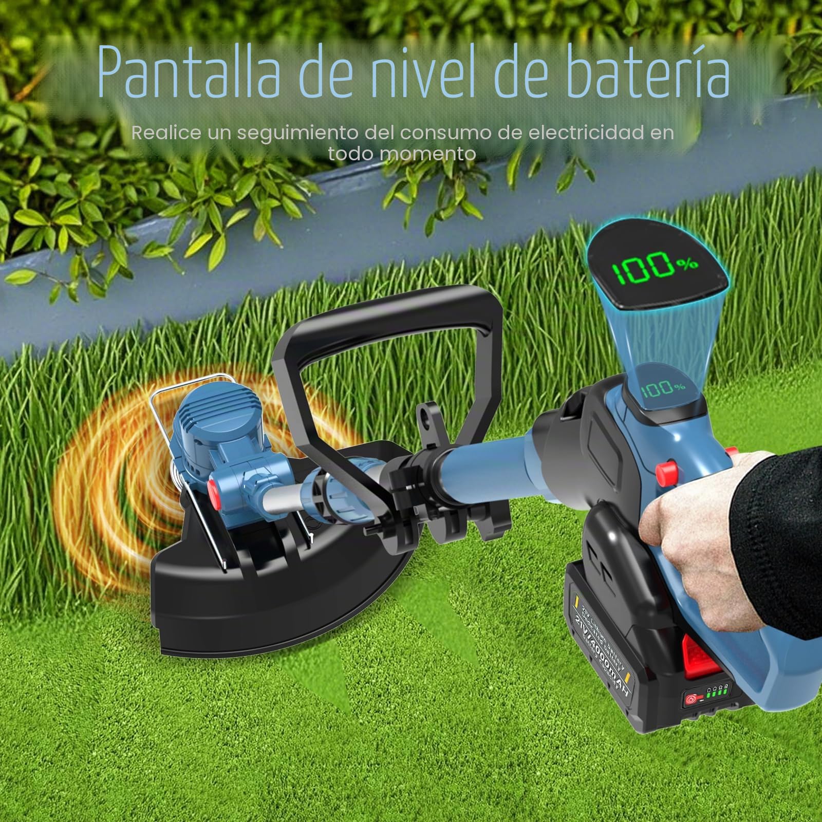 Desbrozadora con batería y Cepillo para Malas Hierbas, 5 en 1, desbrozadora con batería, 2 baterías de 4,0 Ah, se Puede Plegar, 9 Pulgadas de Ancho de Corte sin escobillas, desbrozadora eléctrica