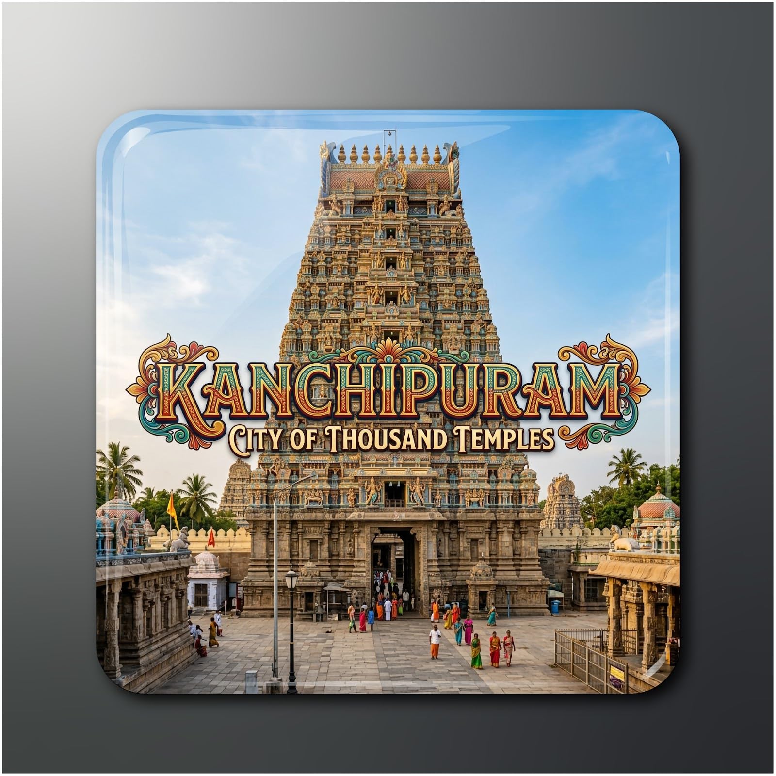 Kanchipuram City of Thousand Monuments Heritage Fridge Magnet - 2x2 in Glossy Finish - Spiritual Indian Travel Souvenir-image-11