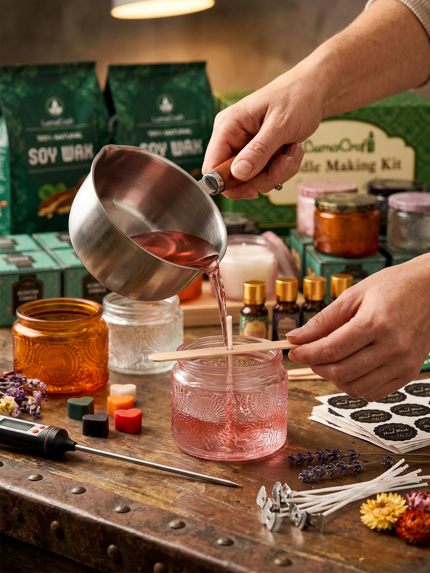 Forniture per la produzione di candele in cera di soia con cera di soia naturale, oli essenziali, tinture per candele e stoppini per candele, regalo fai da te per la casa