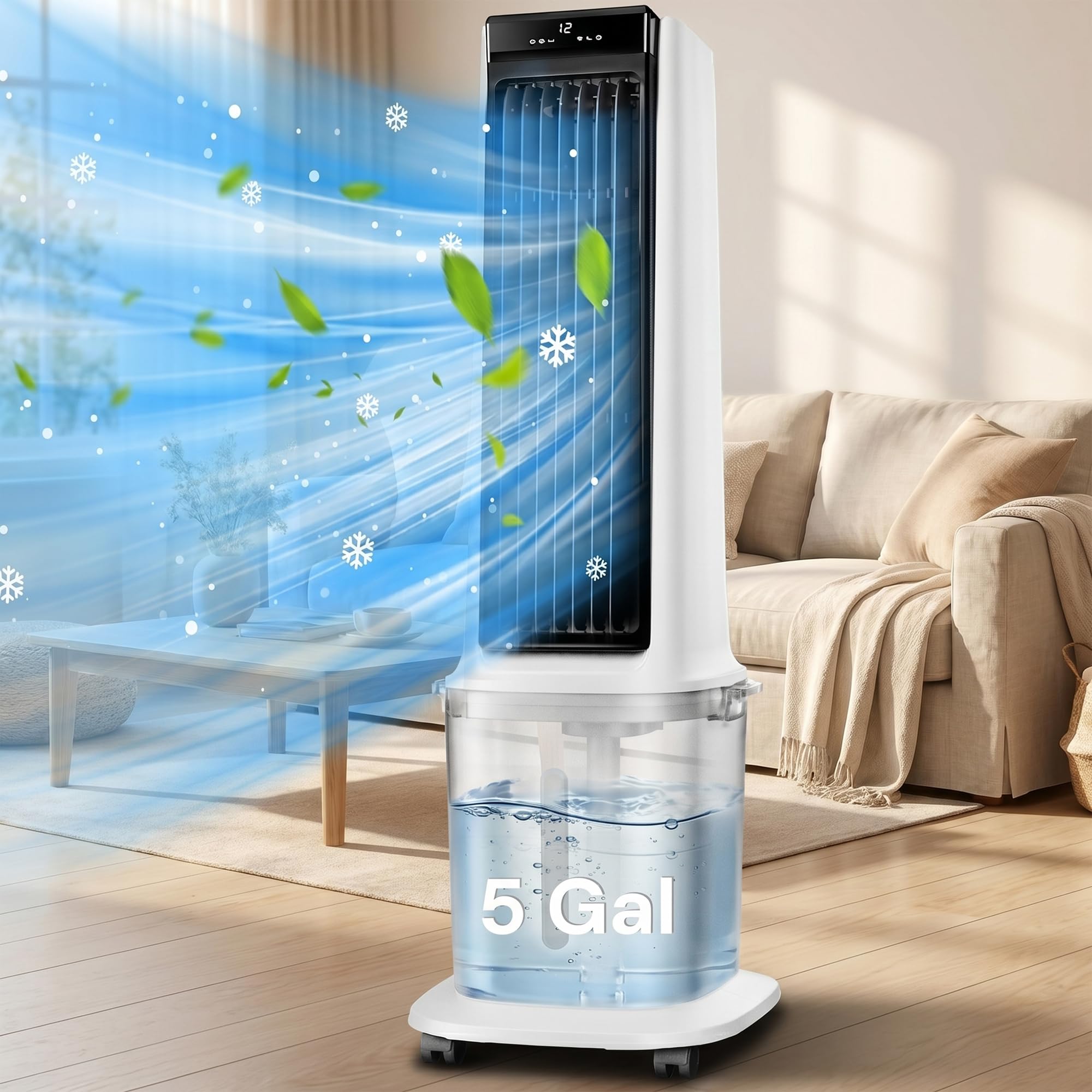 Photo 1 of 3-IN-1 Portable Air Conditioner, 46'' Quiet Cooling AC Fan that Blows Cold Air with 120° Oscillation, 4 Modes & 3 Speeds, Windowless Evaporative Air Cooler with Removable 5Gal Water Tank for Bedroom