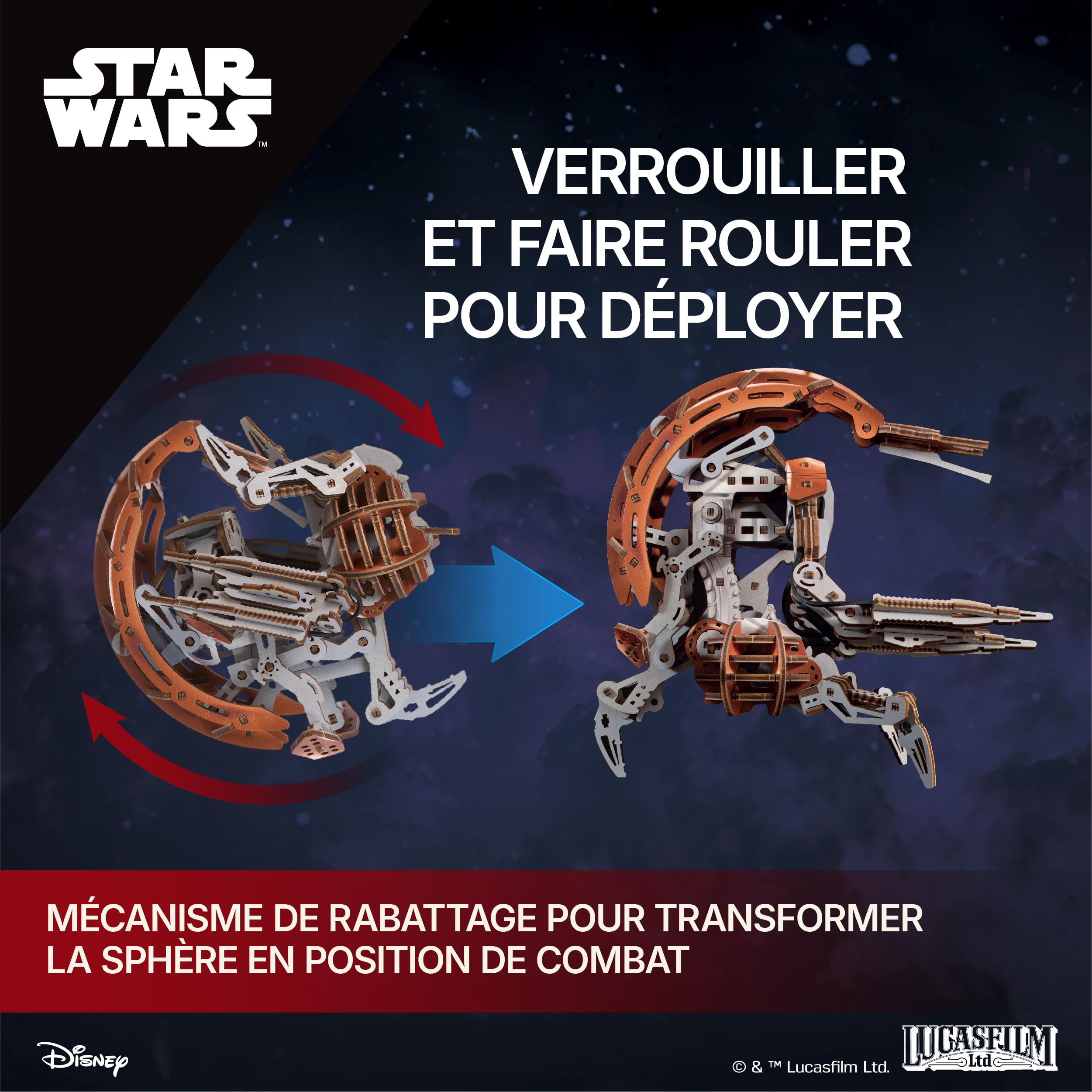 UGEARS Star Wars Droideka 3D Puzzle - Maquette en Bois a Construire, Puzzle Bois Adulte, DIY Maquette, Construction Adulte, Casse tête, Puzzles 3D, La Guerre des étoiles, Cadeau Anniversaire Homme
