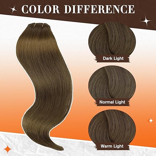 Miniatura 4 de Full Shine - Extensiones de cabello humano Remy real lacio color castaño con clip, 3 unidades, 2.12 oz, 14 pulgadas con clip en color marrón