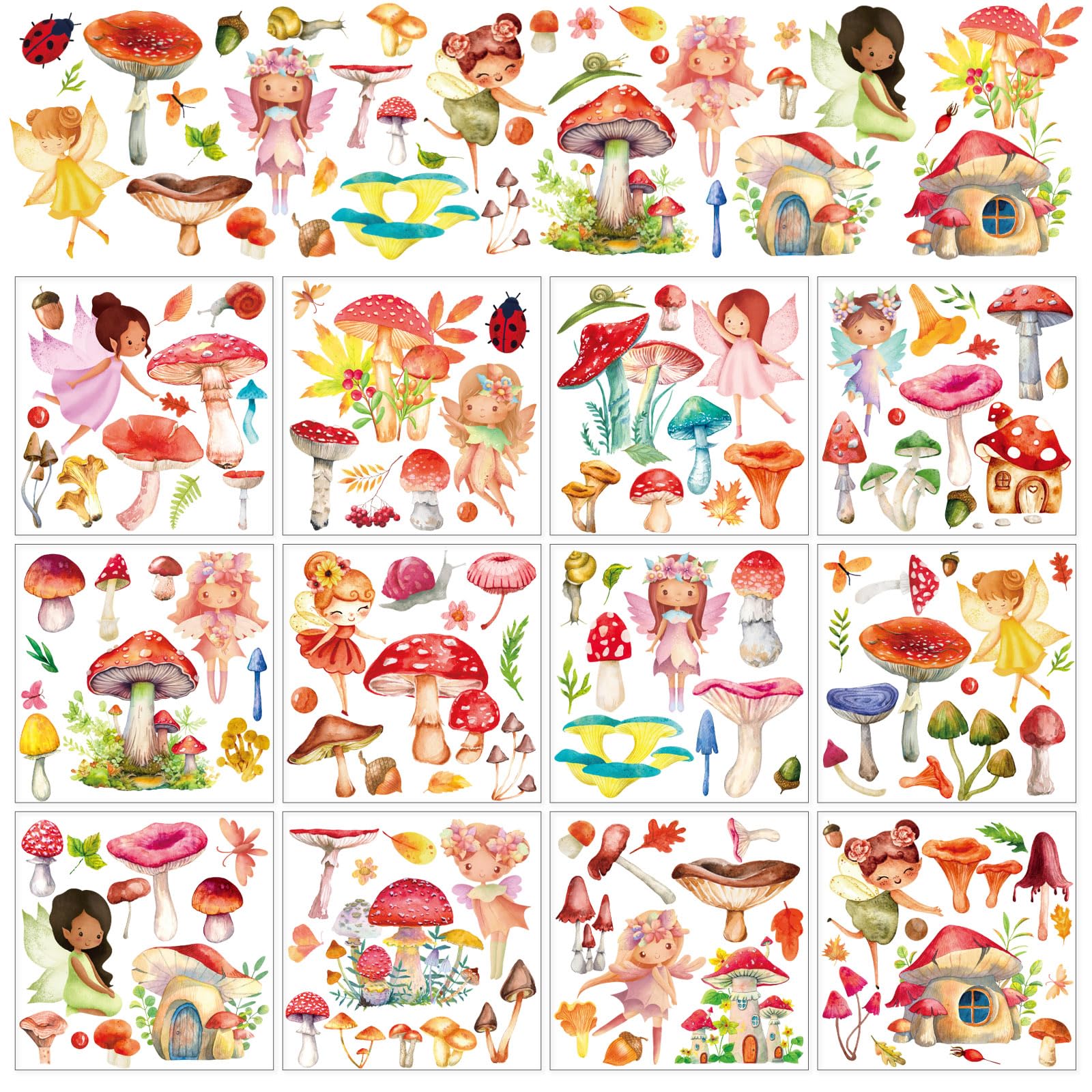 Whaline 12 Sheet Mushroom Floral Fairy Rub on Transfer for Crafts Watercolor Butterfly Girl Rub on Transfer Furniture Stickers Decal for Spring DIY