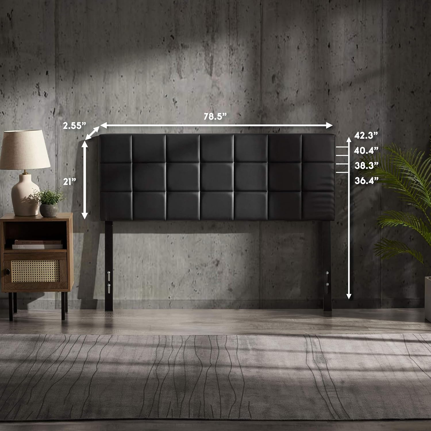 Hearth & Harbor King Headboard, Square Tufted Vinyl King Size Headboard Only, Upholstered Headboard King Size, Bed Frame Mount King Bed Headboard, Adjustable Height 34”-42”, Modern Headboards, Black