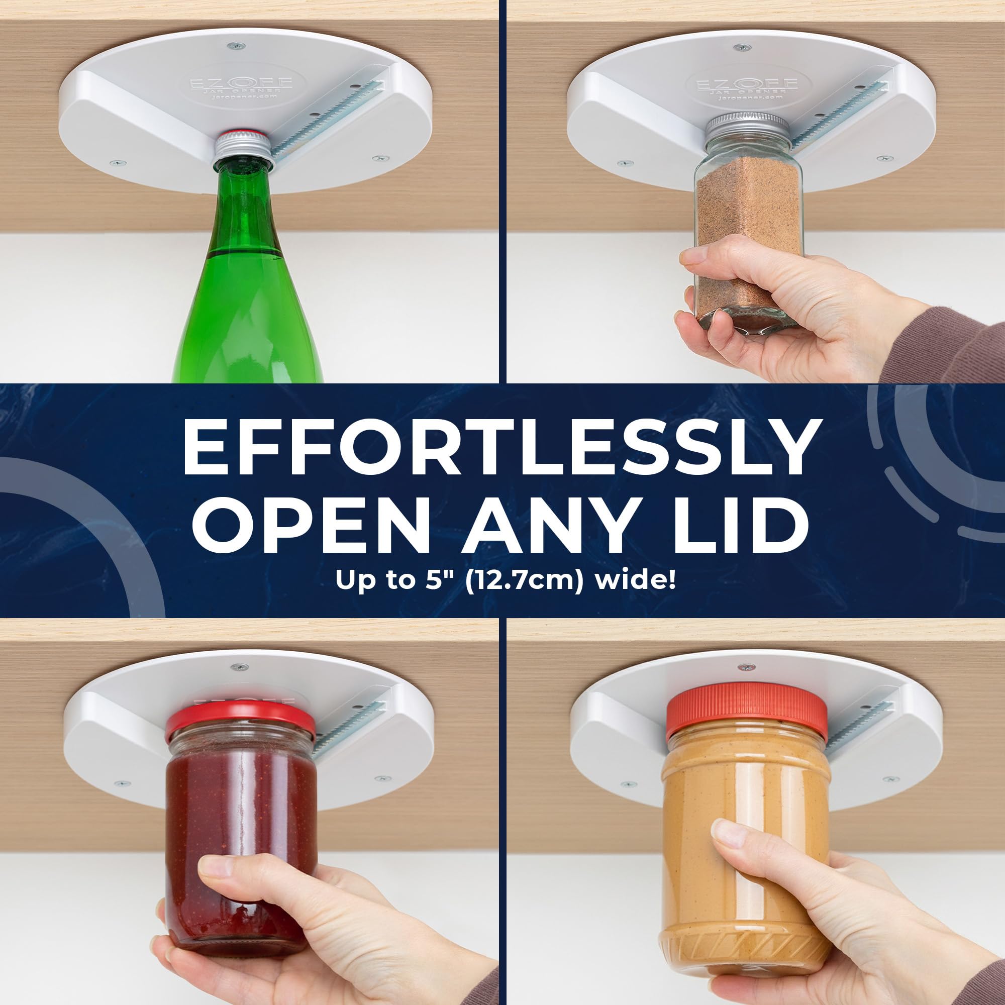 EZ Off Jar Opener Para todos los tamaños de frasco, blanco, 1 unidad.