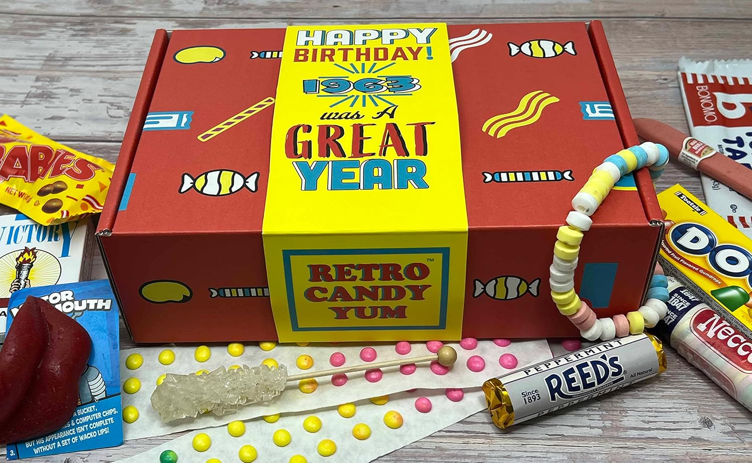 RETRO CANDY YUM ~ 1963 63rd Birthday Gift Basket Box of Nostalgic Candy From Childhood For 63 Year Old Man or Woman Born 1963 Jr