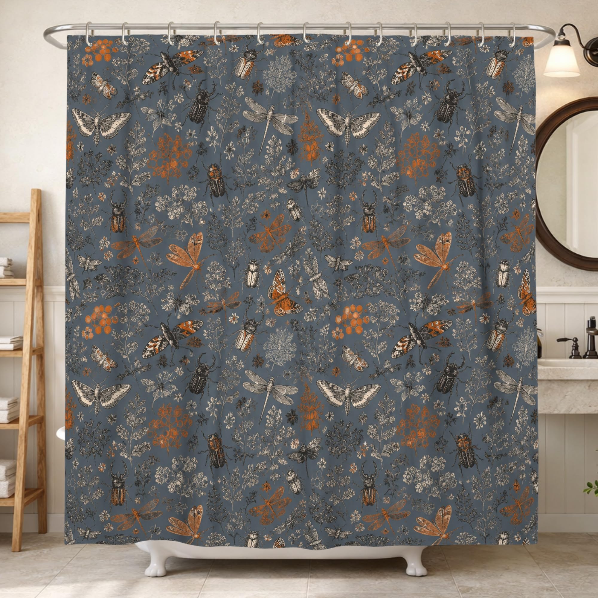 Rideau de douche papillon de nuit vintage bleu pour baignoire et douche d'appartement