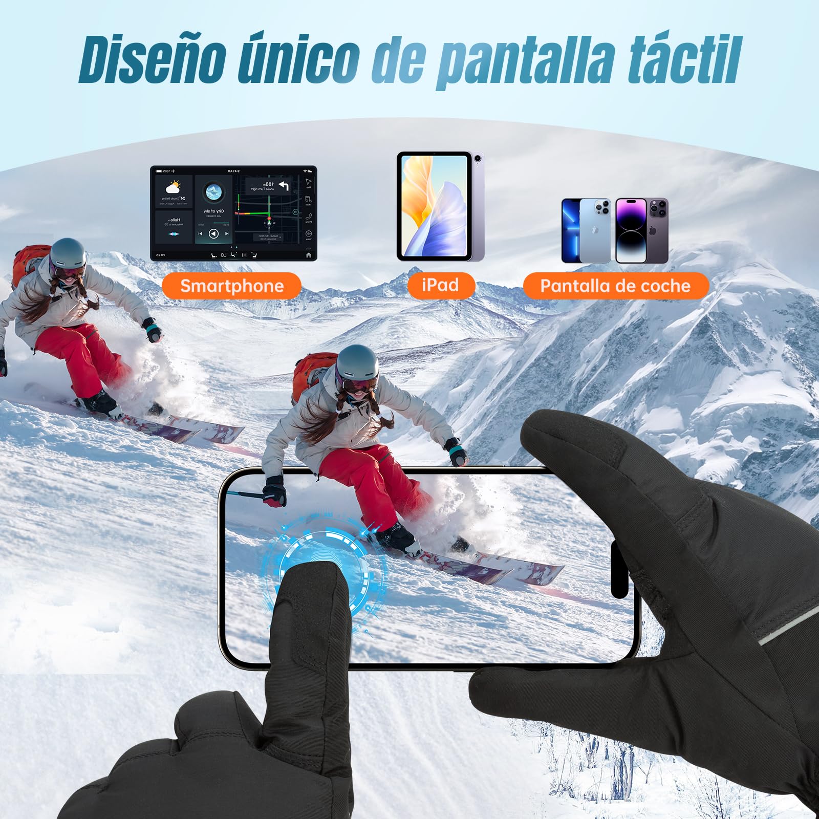 Guantes Calefactables para Mujer Hombre, guantes calefactables Moto con Pantalla Táctil, Resistente al Agua y Antideslizante guante calefactables con Bateria para Trabajos al Aire Libre,Esquí,Raynaud