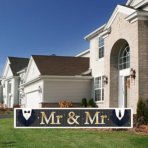 Vista 7 de INNORU Cartel grande con texto en inglés "Mr & Sr", letrero de fondo para fiesta de boda gay, cartel de jardín para hombre, despedida de soltera