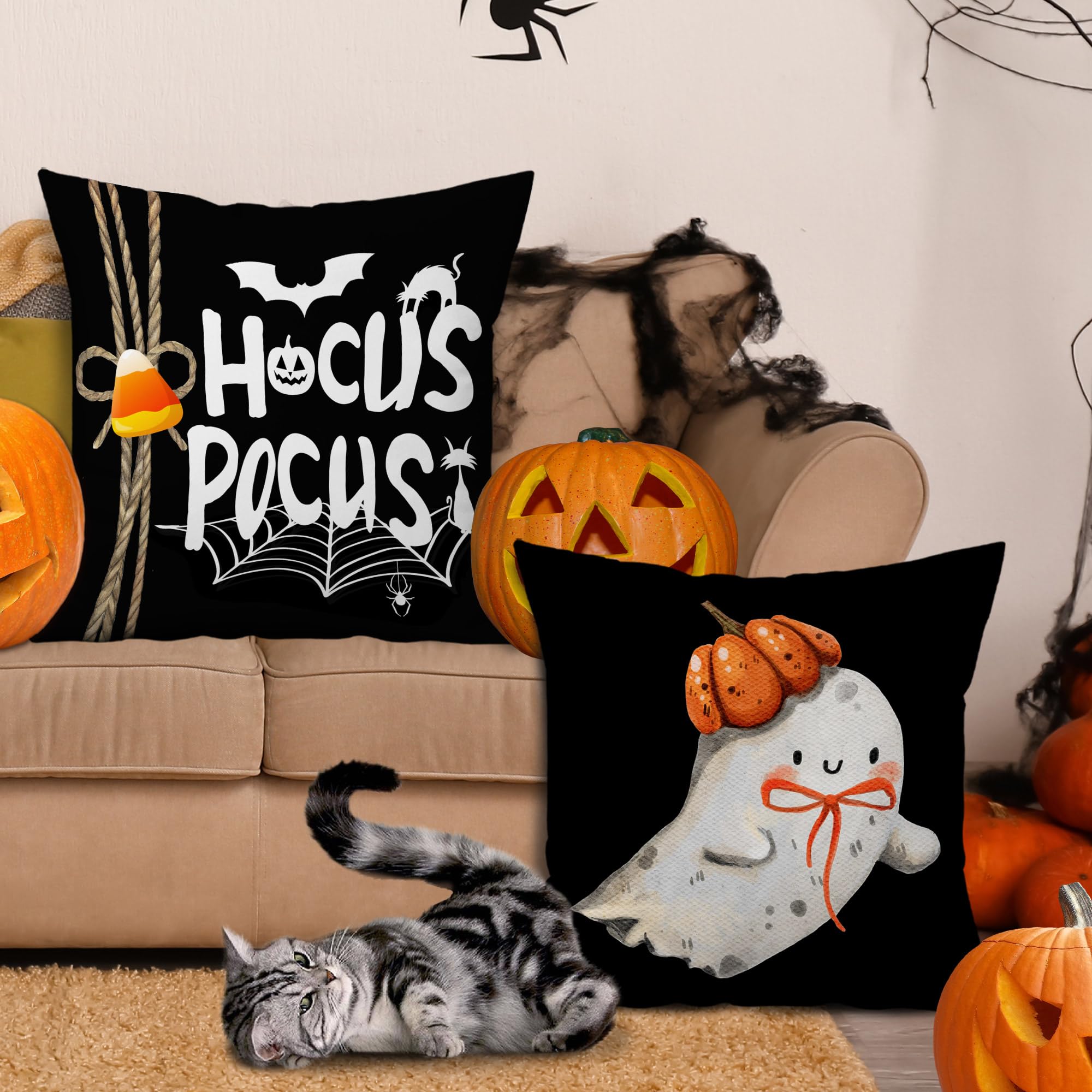 YAJTJX Halloween Pillow Covers - Set Of 4 Gothic Skull Print Covers For Sofa, Bed, Or Decor (18x18 Inch) - View #9