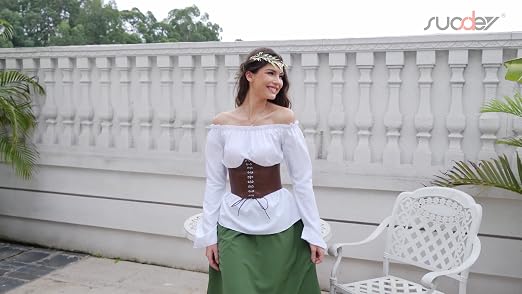 4947 Women Halloween Cosplay Pirate Belt Vintage Wide Elastic Stretch White SUOSDEY Lace up Corset Belts for Women Wide Elastic  main image 2